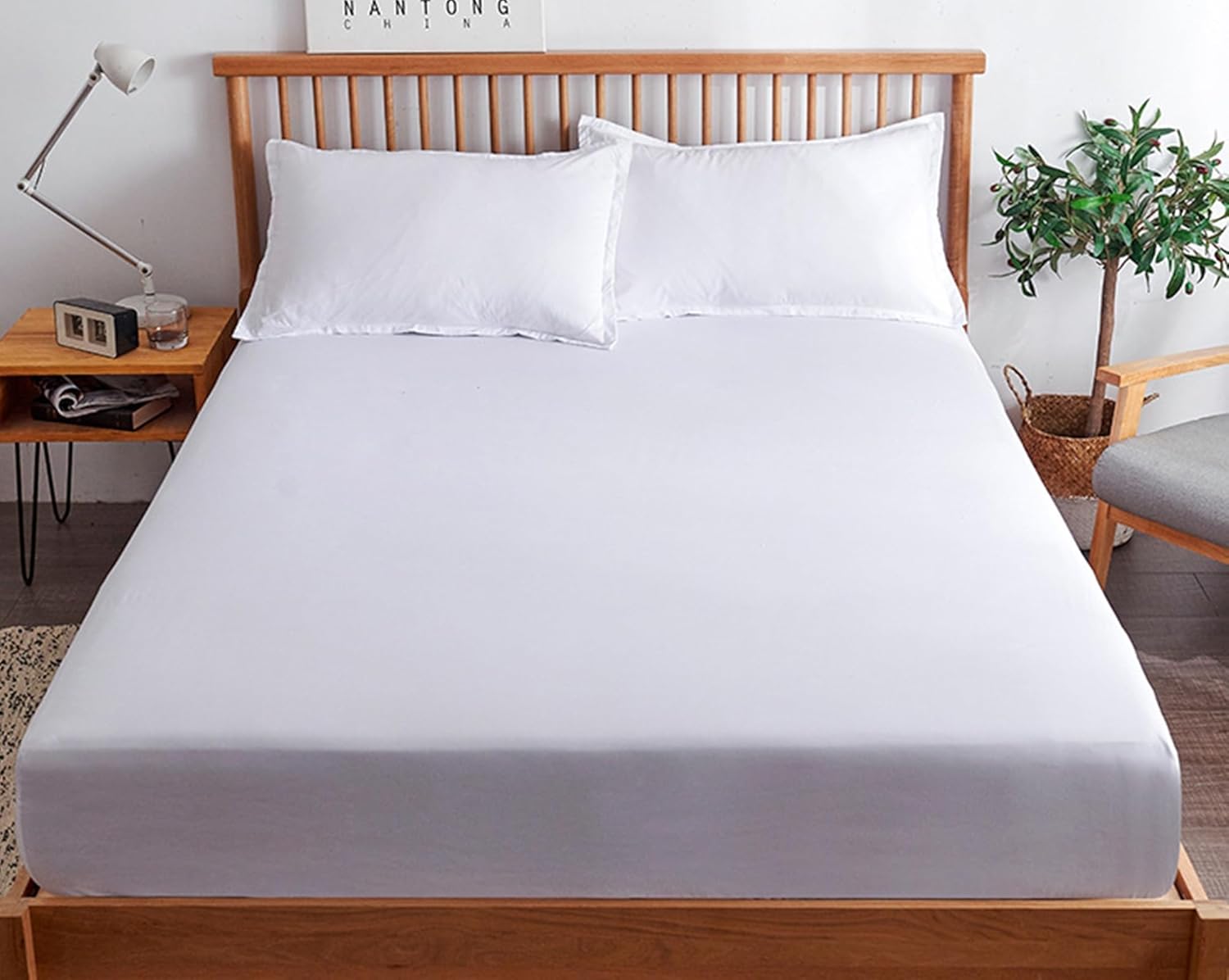 Epinki Twin Mattress Fitted Sheet, 35"x79", 4 Inch Deep, Khaki, Cotton Solid Color Mattress Sheet Cover