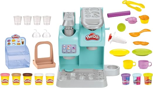 Play-Doh Kitchen Creations superkleurrijke caféspeelset, koffie- en banketspeelgoed met 20 accessoires en 8 potjes