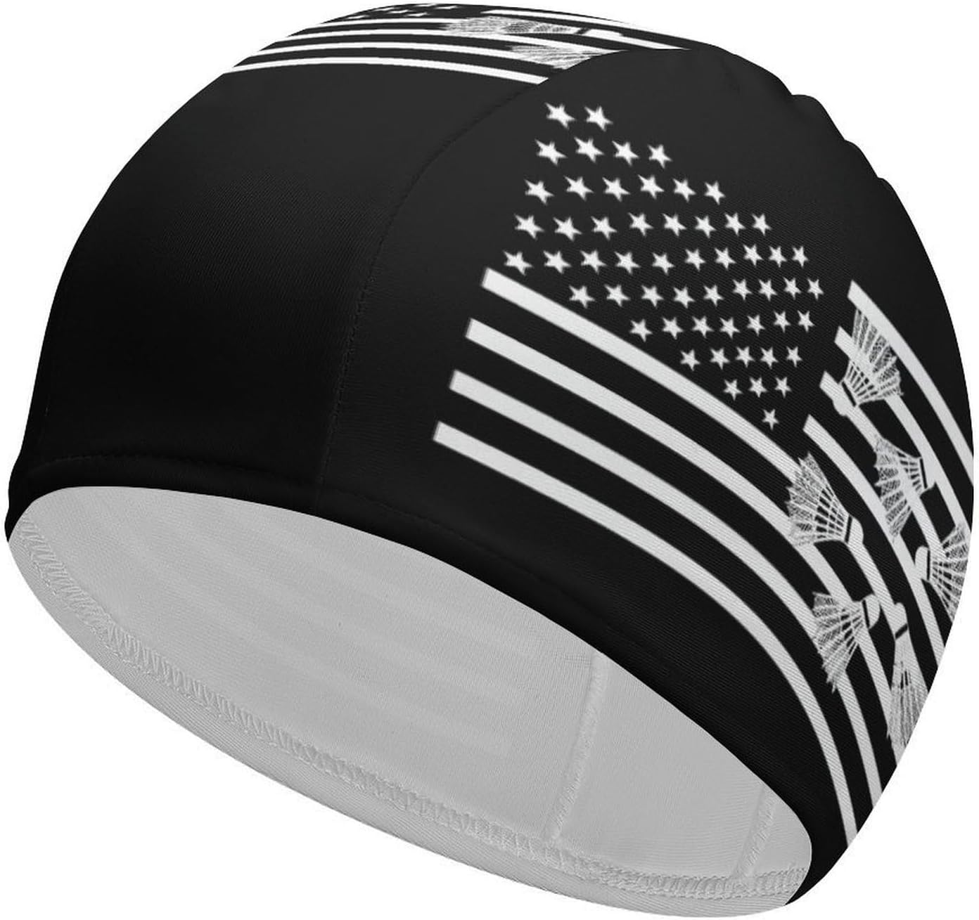 U.S.A. Flag with Badminton Womens Swim Cap for Men Adult Swimming Hat Curly Short Medium Long Hair