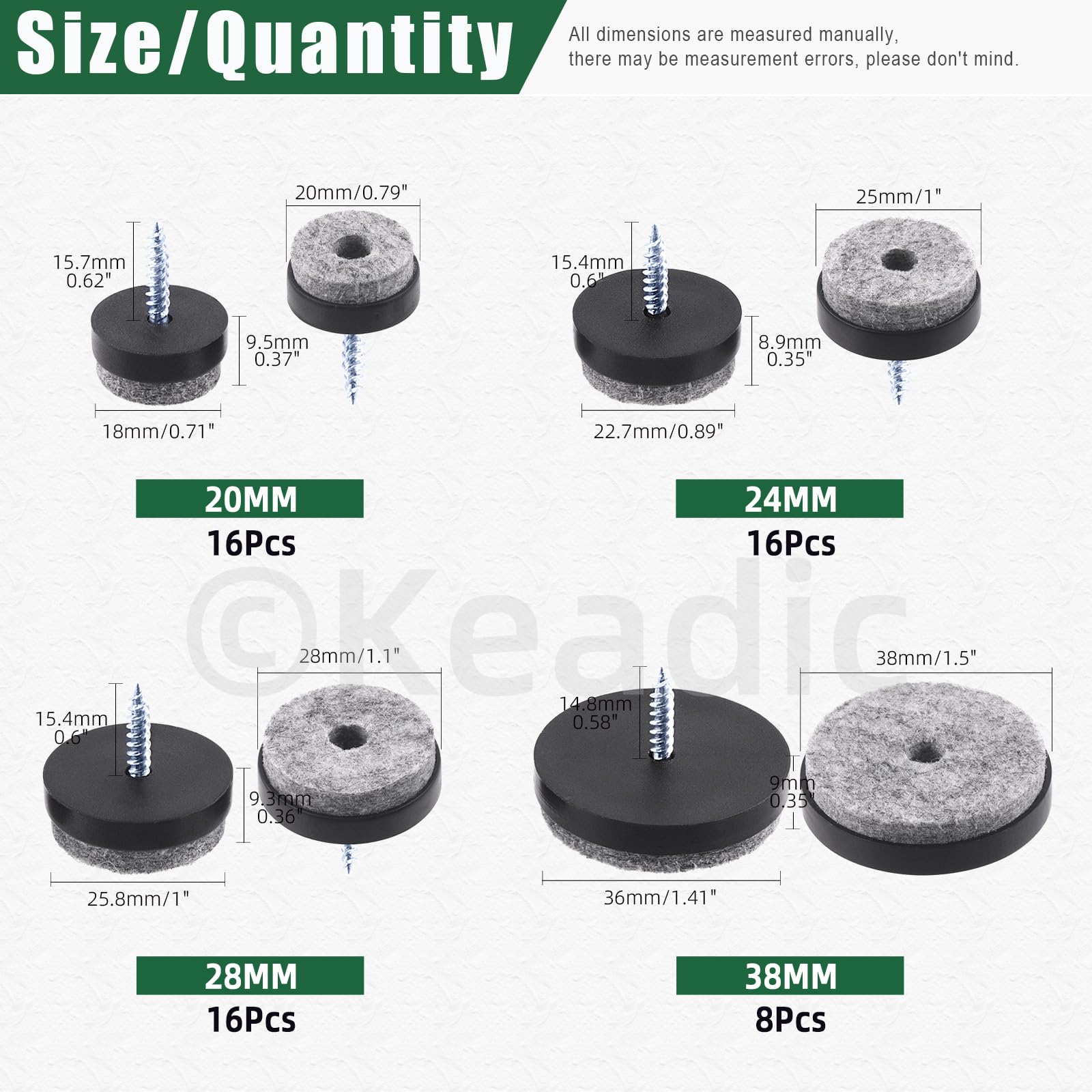 Keadic 20Pcs Screw-on Furniture Felt Pads Bulk Set - Image 2