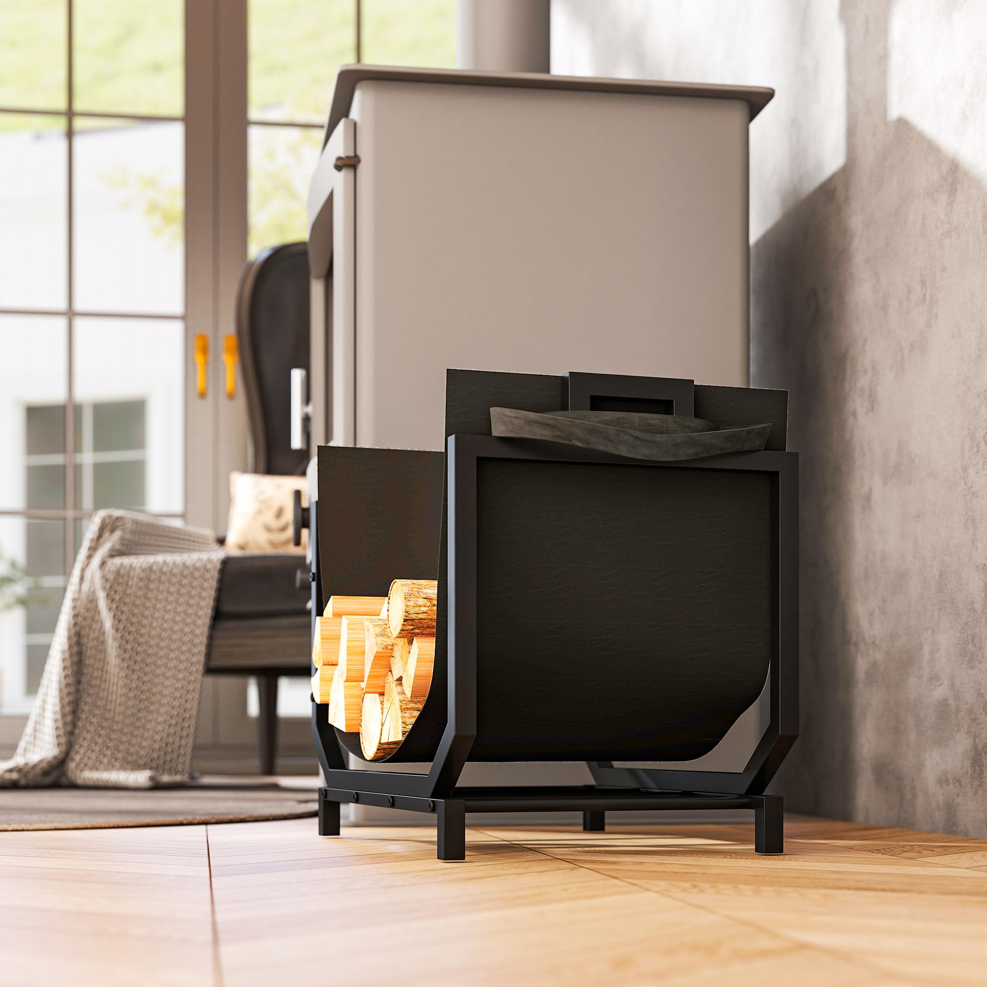 Outsunny Porta Legna Metallo 50 kg 53x33x43 cm Nero