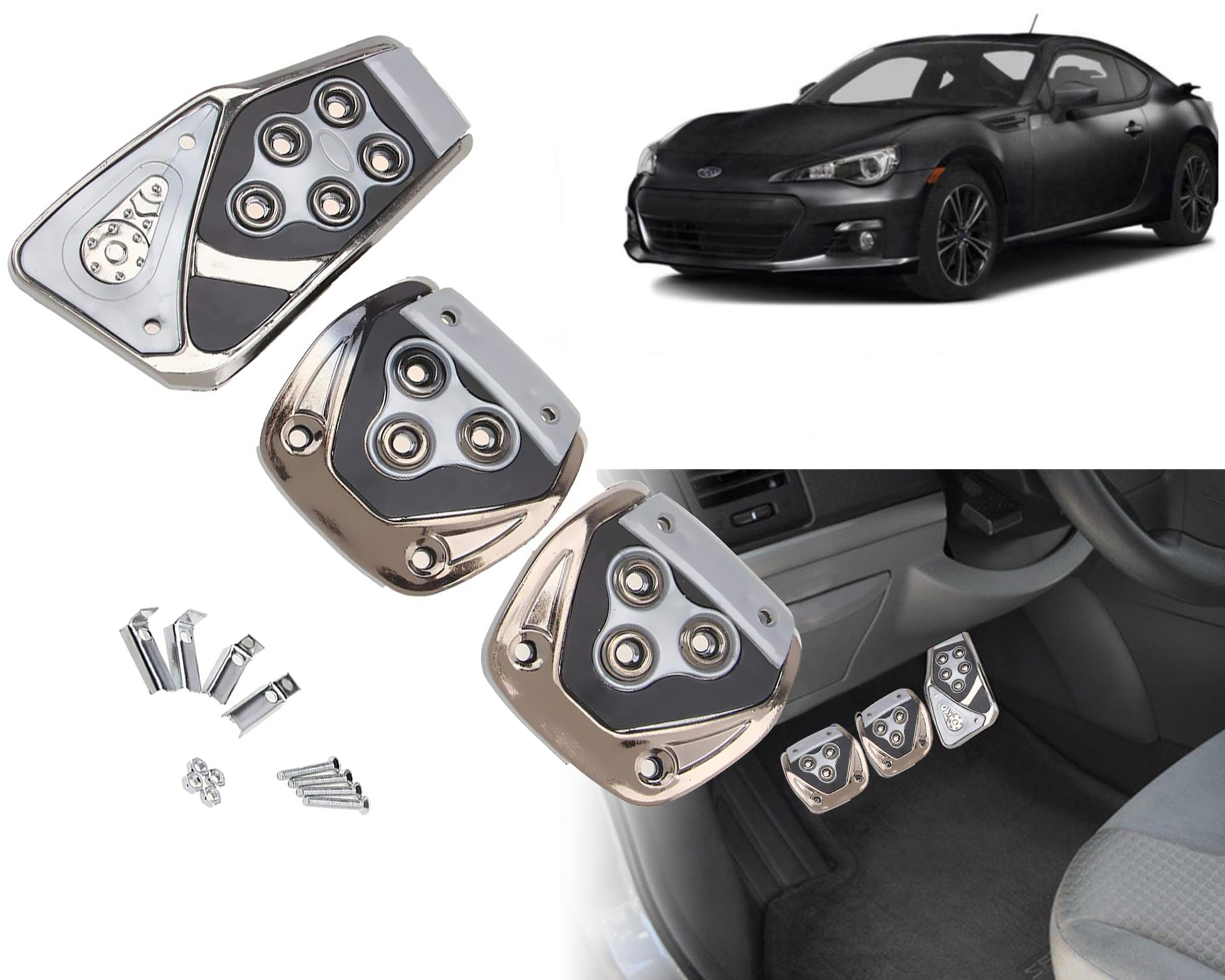 3 Pcs Silver Non-Slip Manual Car Pedals kit Pad Covers Set for subaru BRZ