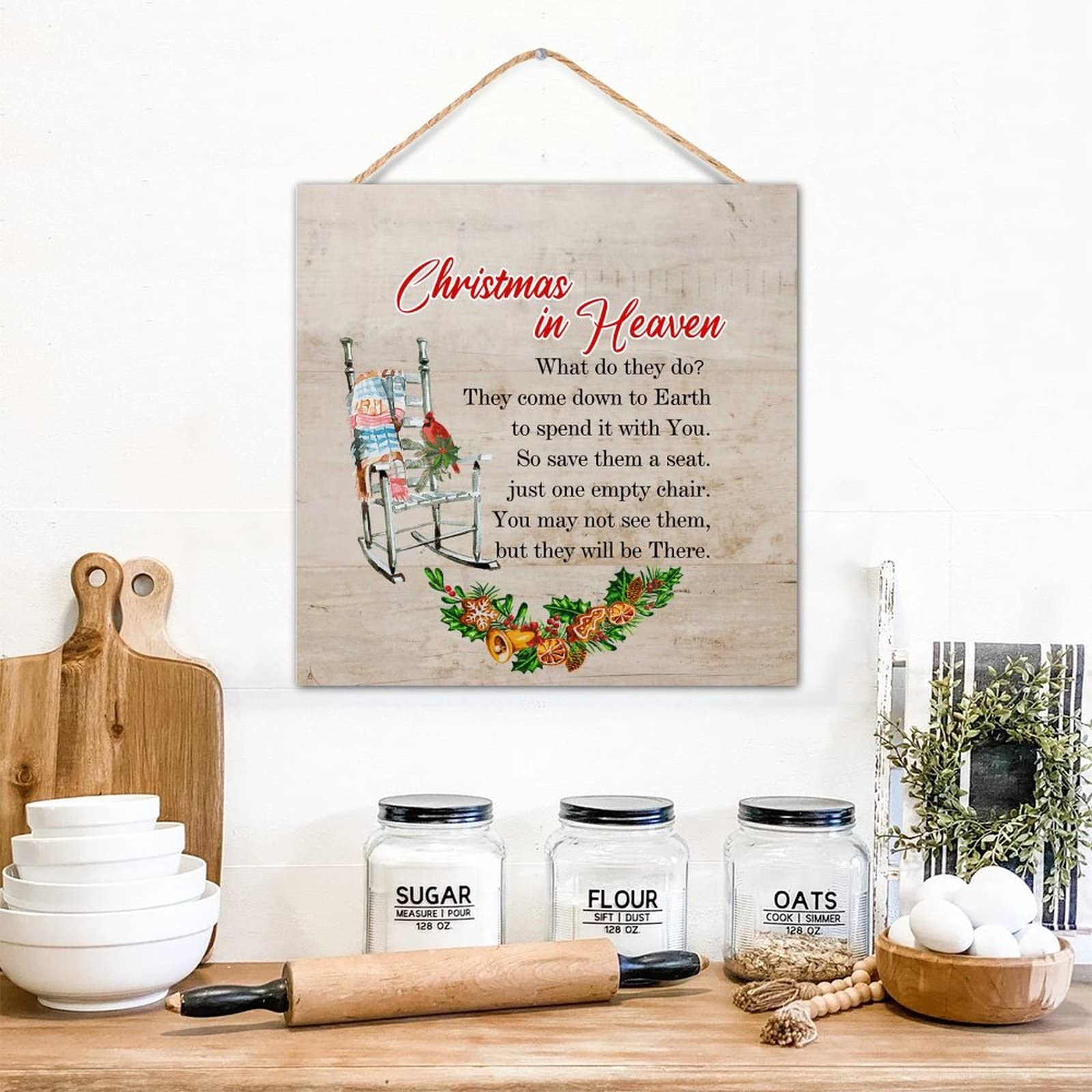 Plaque en bois de table avec cardinal rouge décor de cuisine et chalet pour Noël 30cm