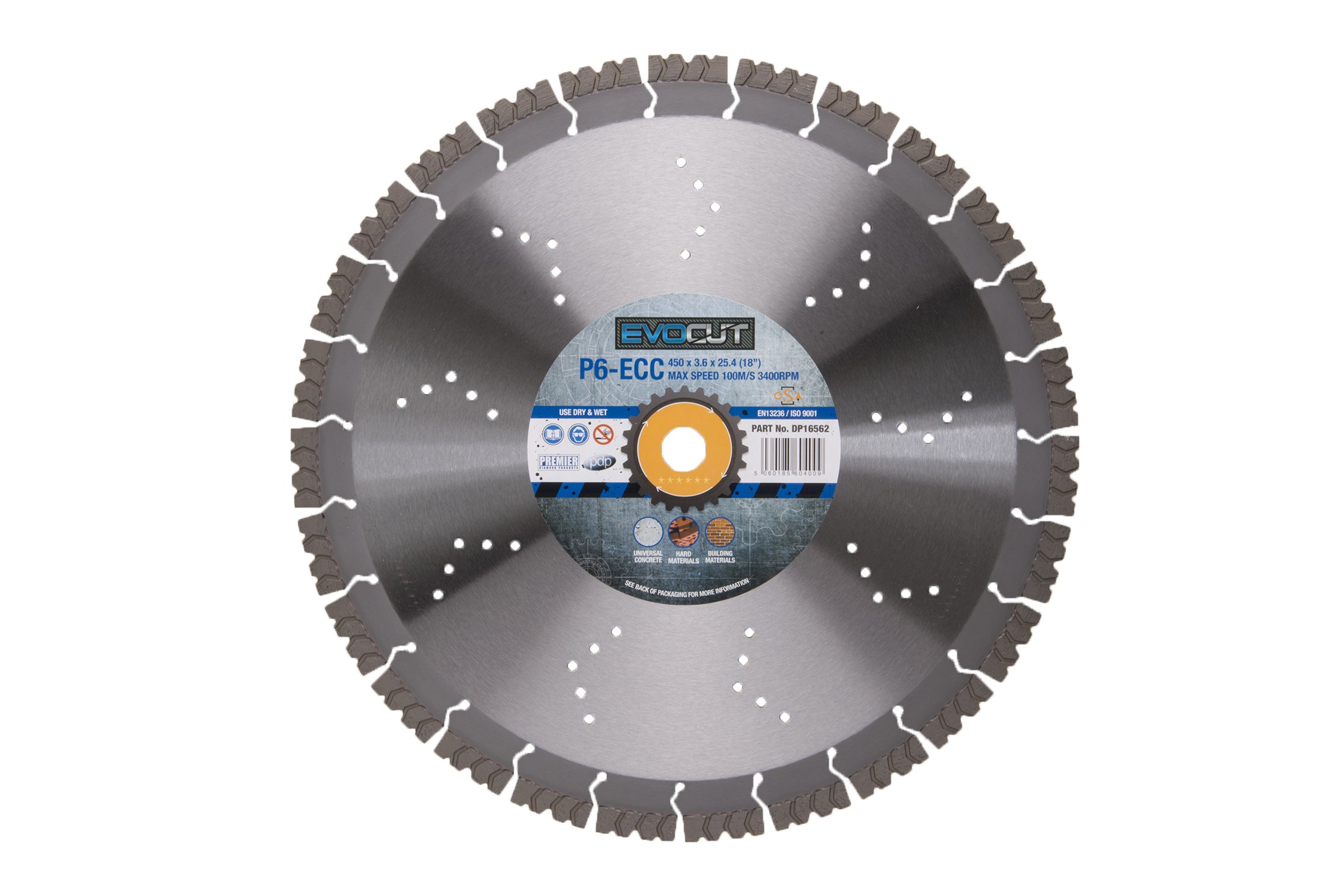 Premier Diamond DP16562 P6-ECC EVOCUT Blade for Concrete and Reinforced Concrete, Silver, 450 x 25.4 mm