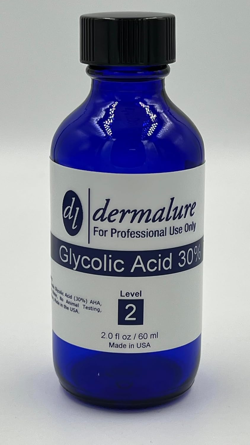 Dermalure Glycolic Acid Peel 30% 2oz. 60ml - Face Exfoliant for Dry Skin, Aging, Uneven Skin Tone
