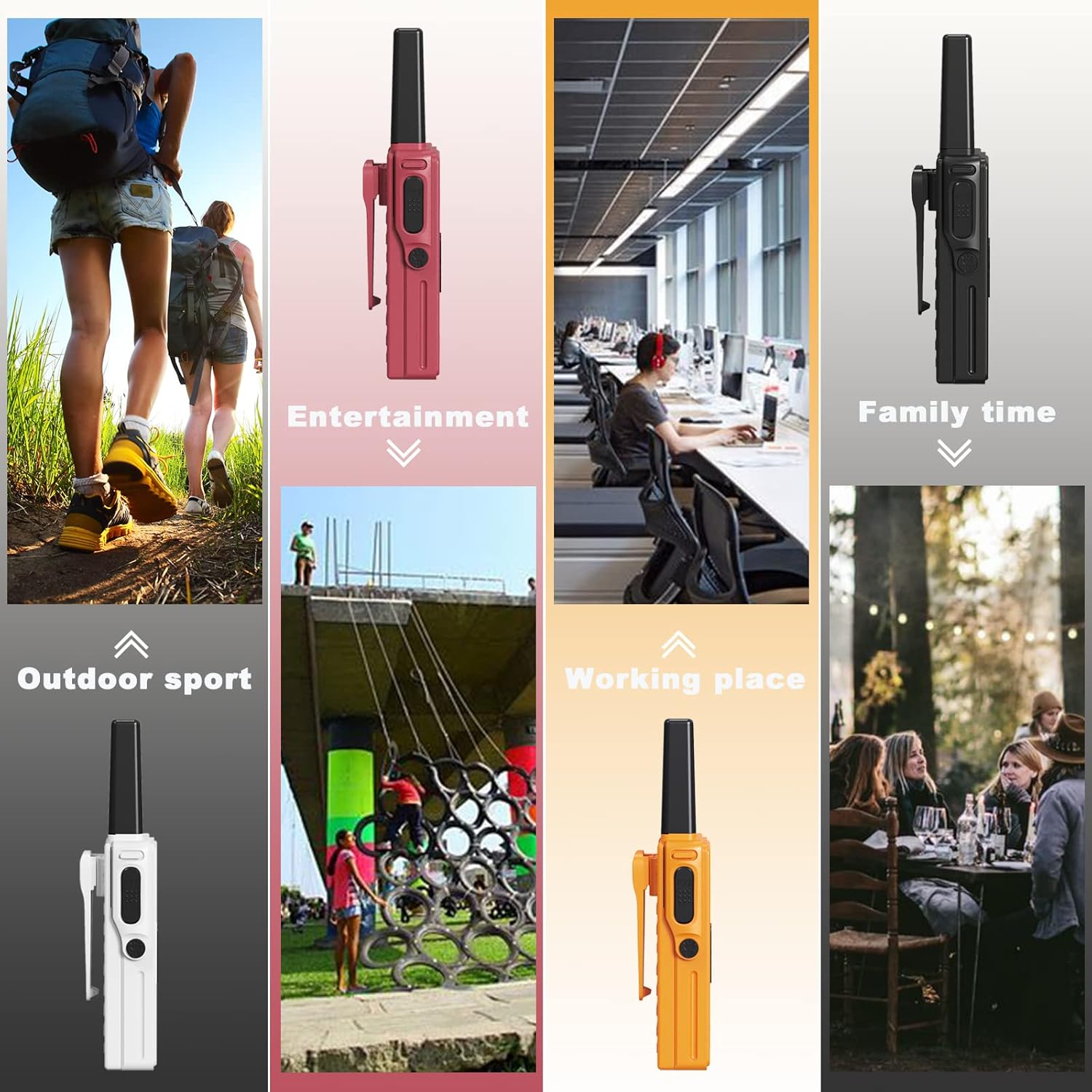 SAMCOM 2 Way Radios Long Range FRS Walkie Talkies for Adults 1250mAh USB Rechargeable, 22 Channels Portable Two Way Radios with Earpieces, Group Talk, NOAA Alert (Red +Yellow 2 Pcs)