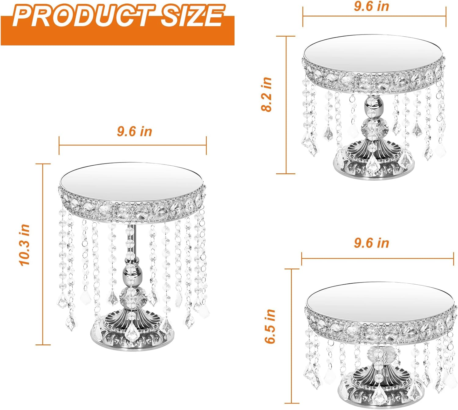 6 Piece Silver Cake Stand Set with Crystal, Mirror Silver Dessert Table Stands Set for Cupcake, Pastry, Round Cake Stands for Wedding Reception, Party(Mirror Silvery)