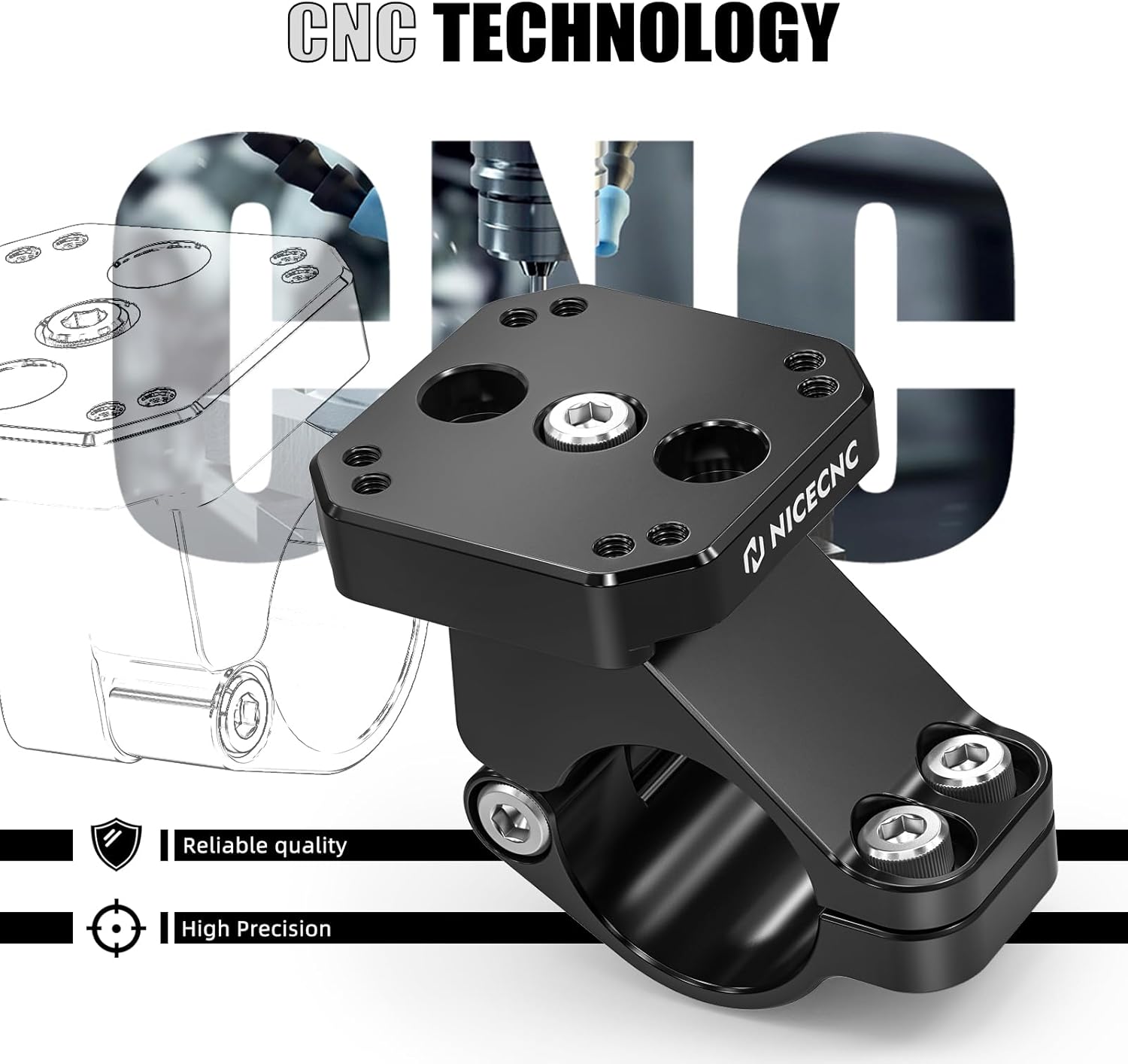 NICECNC 32mm Handlebar Clamp GPS Mounting Bracket Compatible with BMW R1200GS/Adventure 2013-2018, R1250GS/Adventure 2019-2023, R1300GS/Adventure 2024-2025, Aluminum, Black