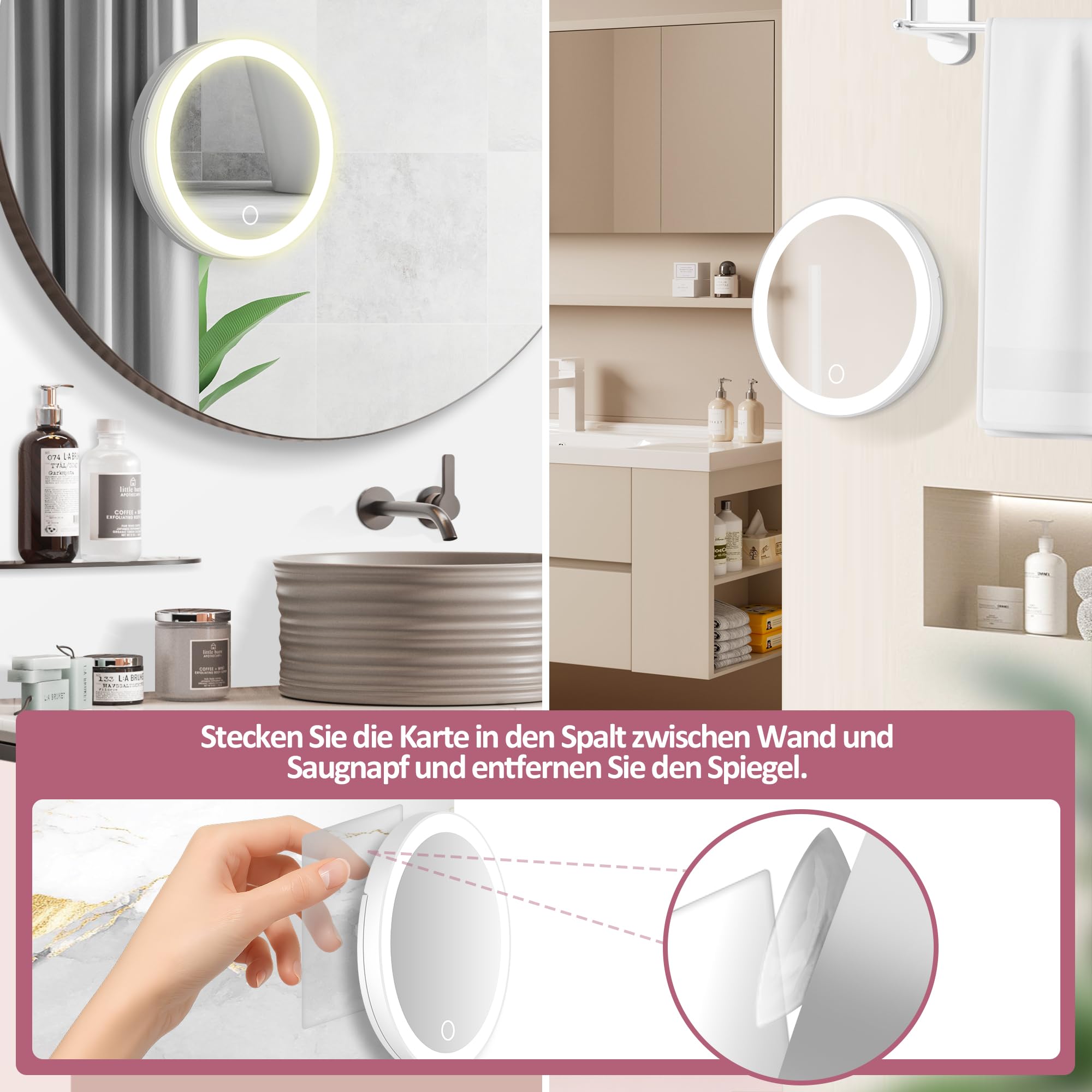 Wandgemonteerde make-upspiegel, dubbelzijdige 1X/3x vergrotende cosmetische spiegel met zuignap, badkamer scheerspiegel 360 rotatie, met uitschuifbare arm