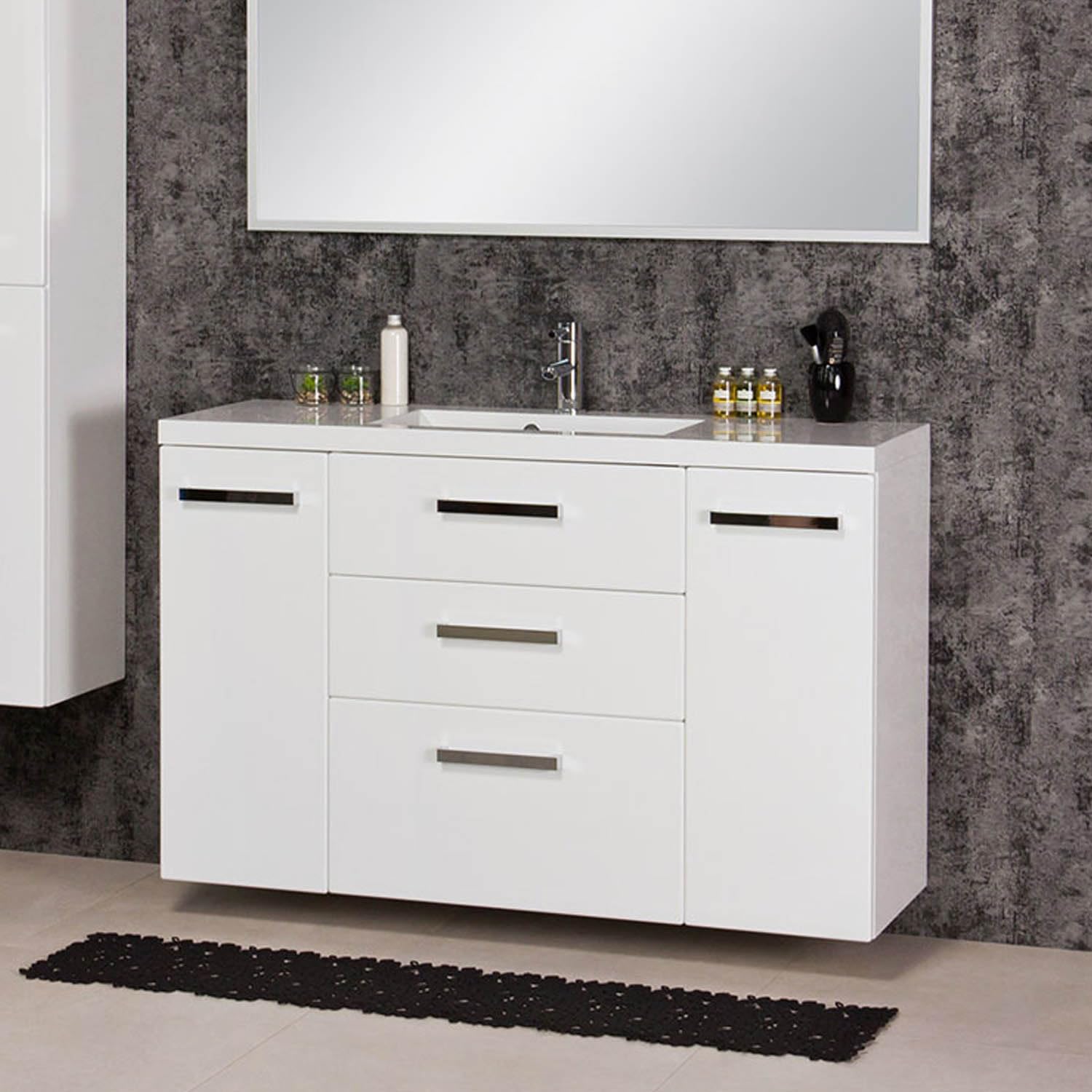 Quentis Badmöbelset Genua Breite 120 cm, weiß Hochglanz, Waschbecken mit Unterschrank, 3 Softclose-Schubladen, 2 Türen, Waschbeckenunterschrank montiert