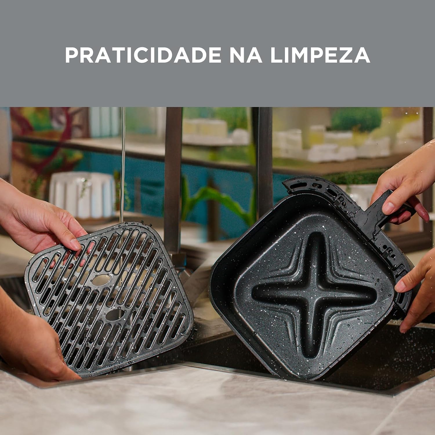 Fritadeira Midea Air Fryer 5,5L, design de dois botões, ampla faixa de temperatura de 80°C a 200°C, cesto antiaderente e prato para vegetais, 1900W, 220V, FWM55P2
