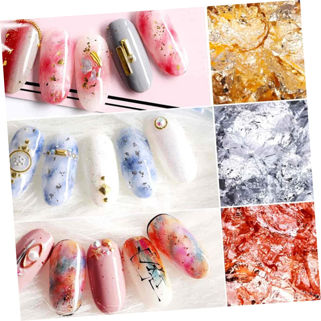 Housoutil 3 Juegos Lámina de oro para decoración de uñas. láminas de uñas arte de uñas copos de papel de aluminio para hacer joyas pegatinas de uñas decoraciones de uñas Flash