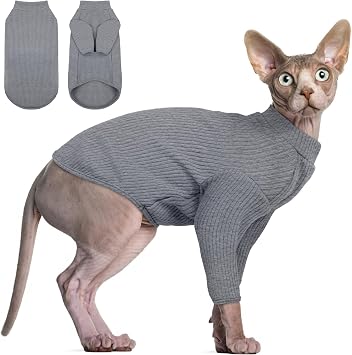 DENTRUN Sphynx Cat Clothes - Hairless Kitten Jumper, Breathable Onesie Turtleneck Sweater, Adorable Clothing Vest Pajamas Jumpsuit