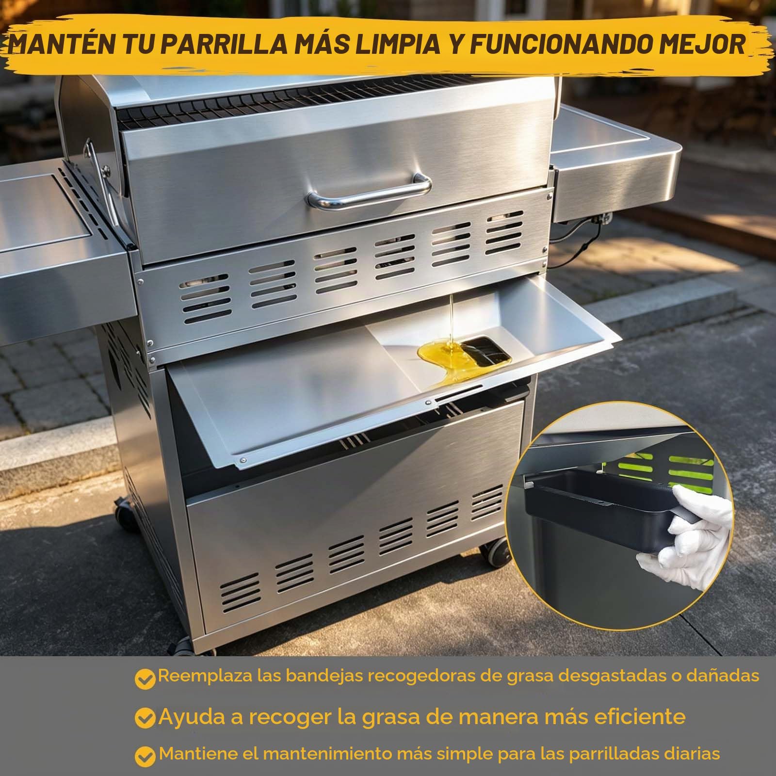GFTIME Bandeja de grasa universal con bandeja colectora de 60 cm hasta 80 cm, bandeja de goteo ajustable para barbacoa de gas de 3/4/5 quemadores de Charbroil, Dyna Glo, Nexgrill, Kenmore, Uniflame y