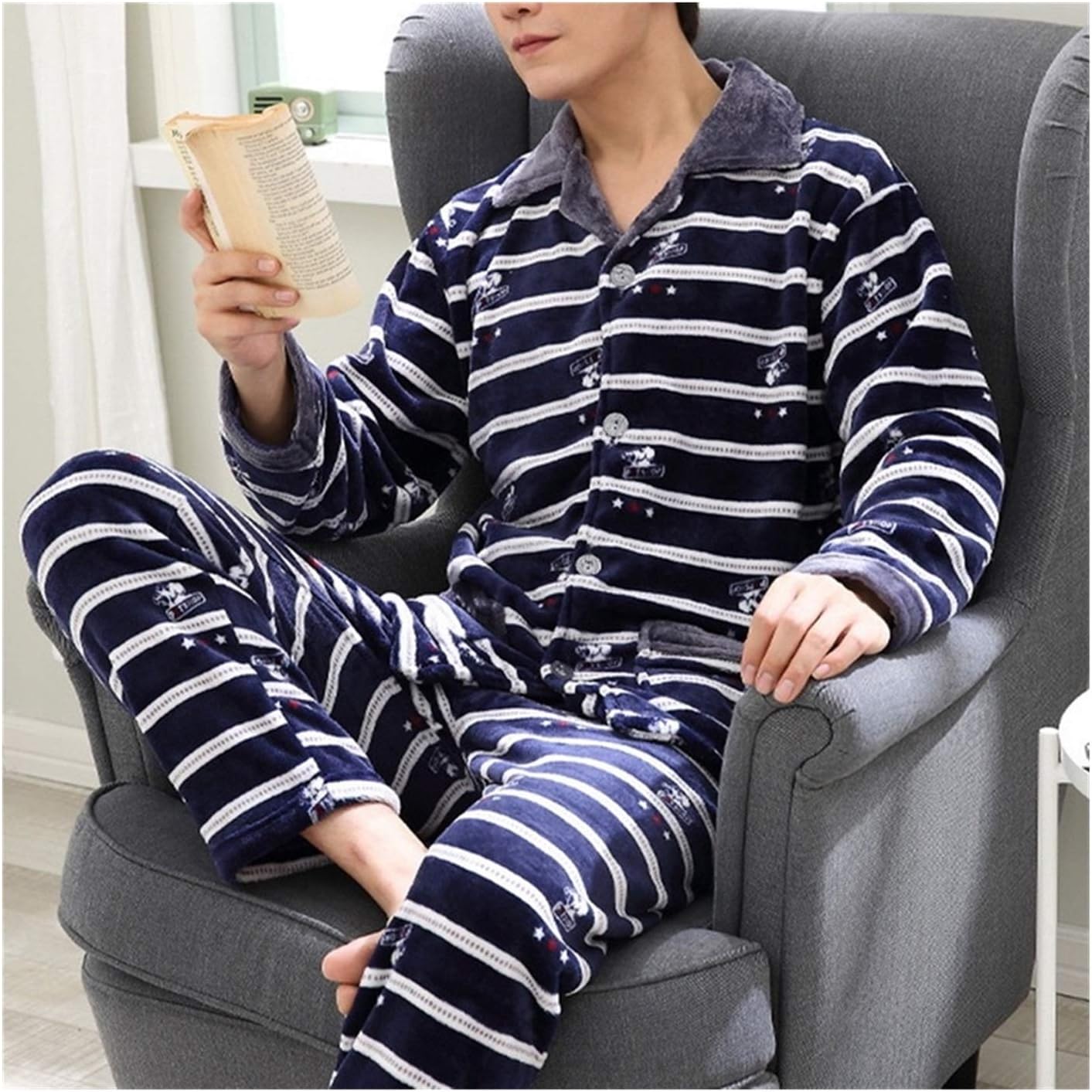 Pajamas Pajamas暖かい寝室メンズフランネル冬の厚いパジャマ長袖ピジャマカジュアル秋パジャマ男性サンコラルフリーススリープソフト カラー カラー22 Seupeak タイムセール サイズ 大