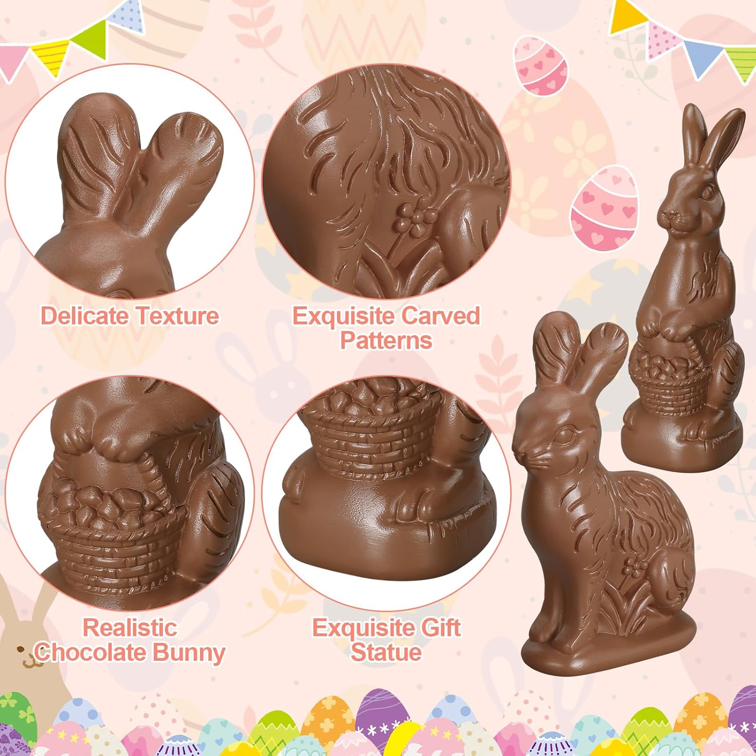RattanView 2 Pcs Easter Chocolate Bunny Decor Figurines Brown Resin Rabbit Statues Spring Tabletop Bunny Ornament Decorations for Easter Home Festival Celebration Table Centerpiece Indoor Decor