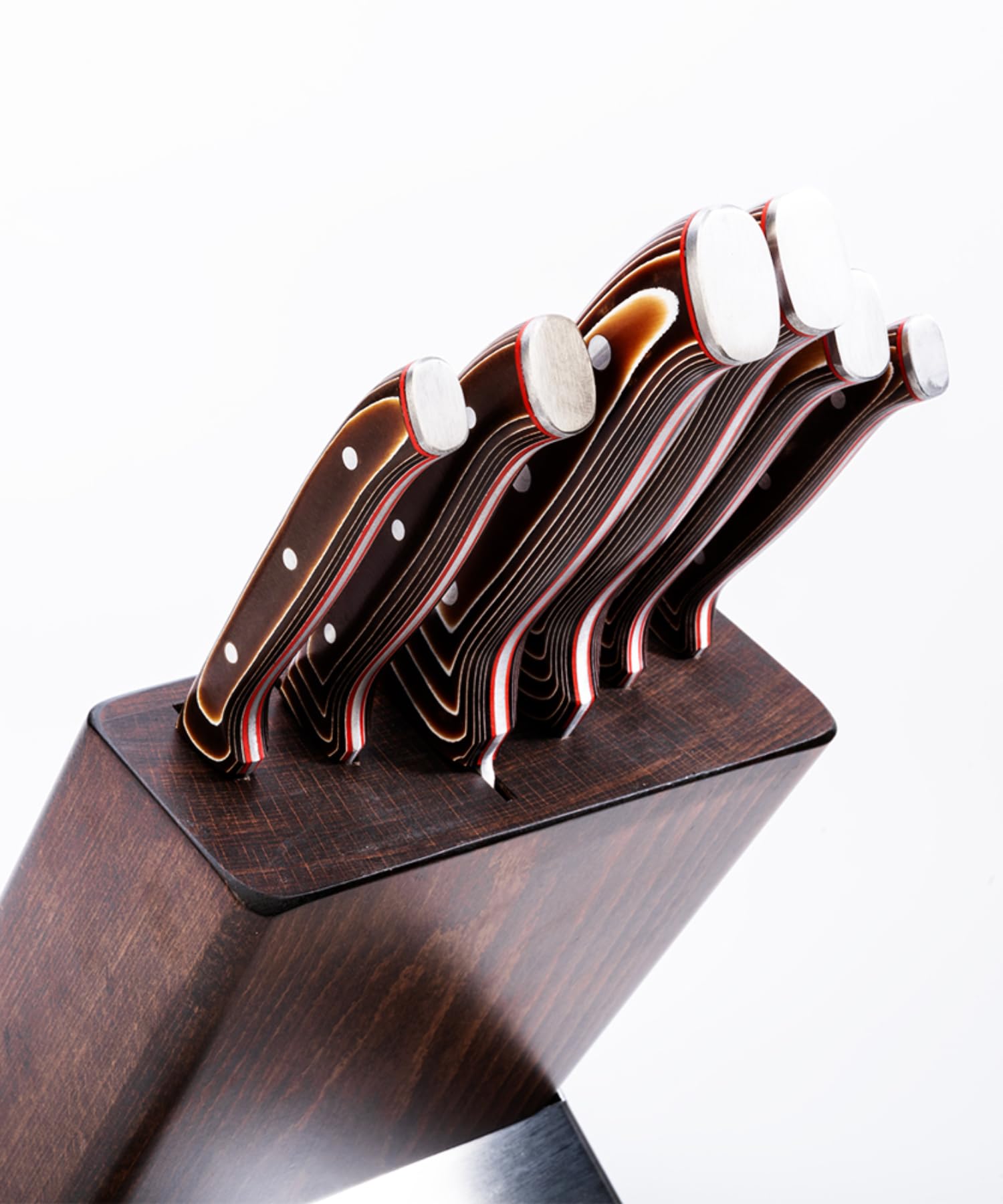 Pirge Elite - Juego de cuchillos de cocina con bloque de 7 piezas, acero inoxidable, madera compuesta, con bloque de madera de carpe, 56 HRC, acero inoxidable alemán con alto contenido de carbono, DIN