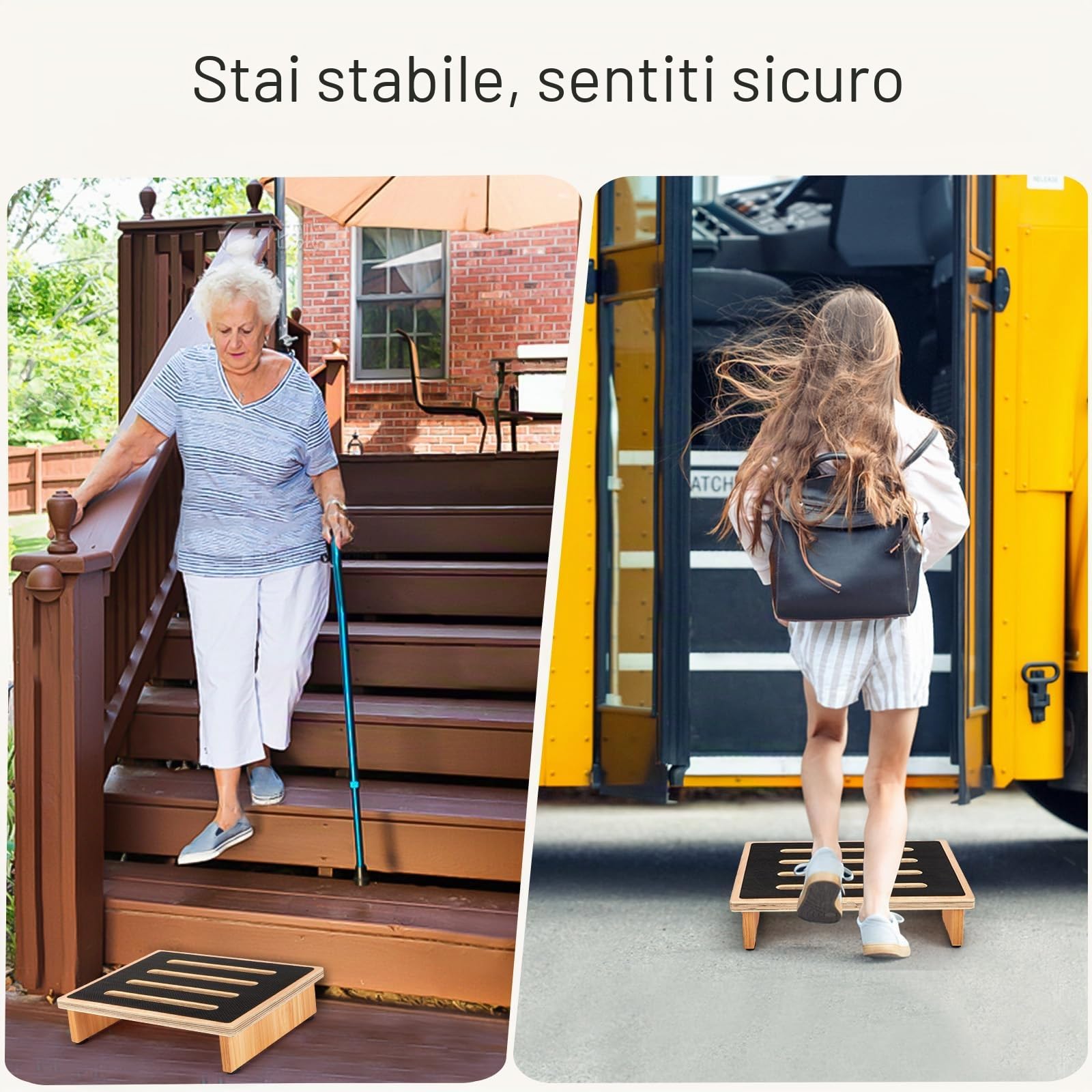 StrongTek Sgabello One Step per adulti con superficie antiscivolo in gomma per gradini e scalini portatili in legno, 199.6 kg, bagno o comodino, supporto per bambini e anziani (naturale)
