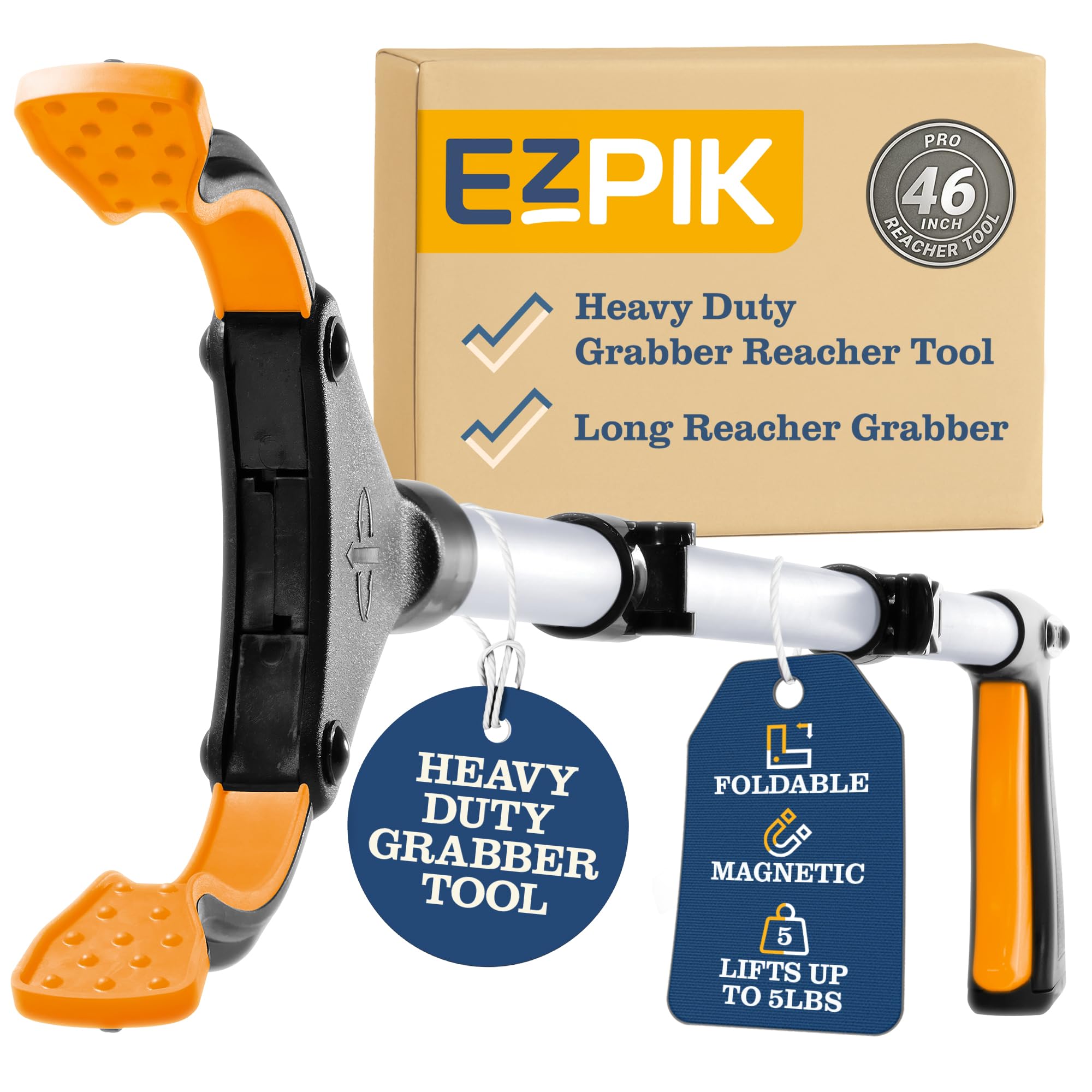 New 2026 EZPIK Pro 46" Foldable Grabber Reacher Tool for Seniors - Grabbers for Elderly Reaching Tool Heavy Duty Pickup Trash Picker Upper Equipment - Claw Grabber Stick for Reaching Aids