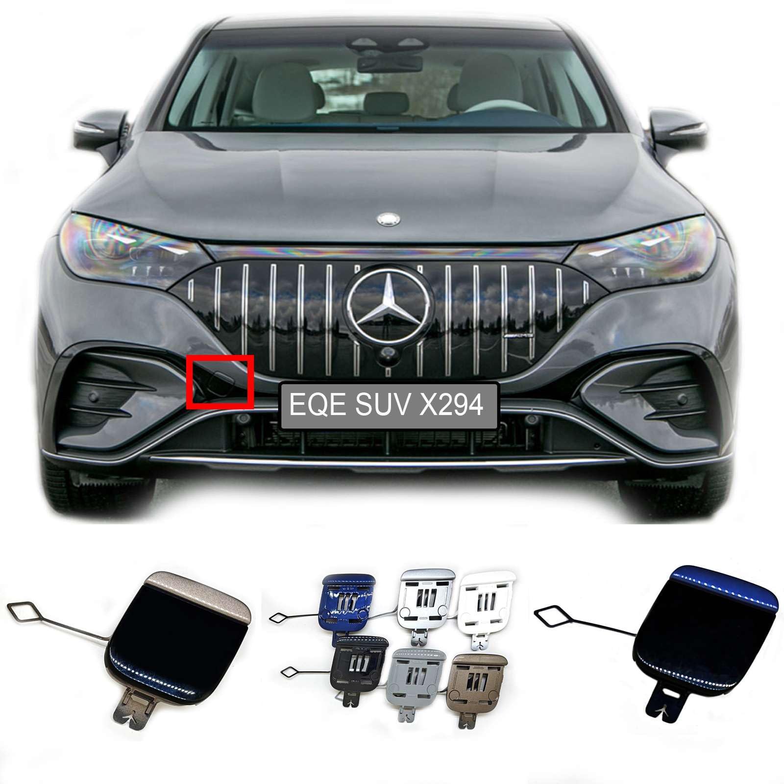 Trimla 2in1 Front Tow Cover for 23-up Mercedes-Benz EQE SUV X294 AMG Line Fit EQE43 EQE350+ EQE500 EQE53AMG 4Matic Towing Eye Hook Cap