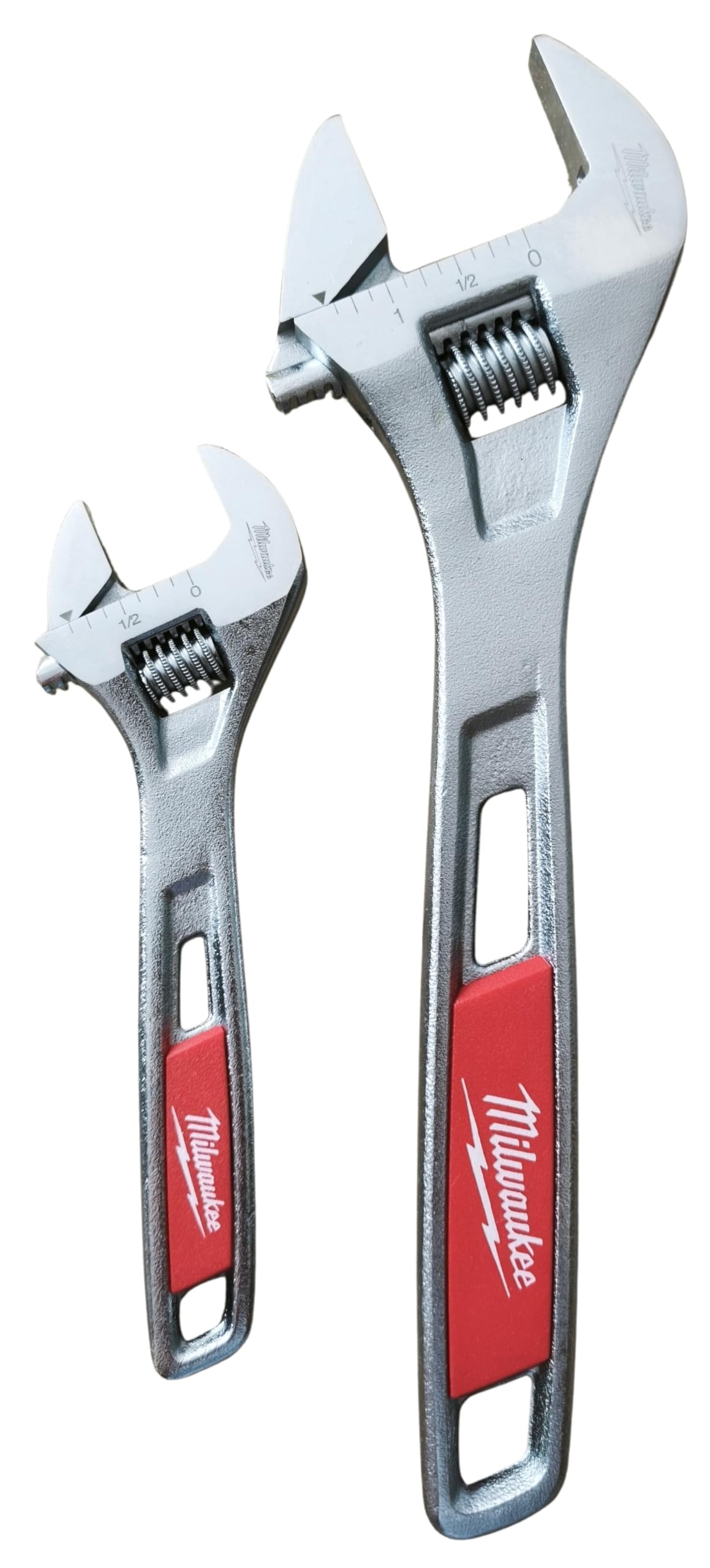 Milwaukee Set Of 2 Adjustable Wrenches 150 Mm And 250 Mm, Professional Adjustable Wrenches, Parallel Jaws, Thin Head, Chrome Finish Rust Resistant, 4932499519