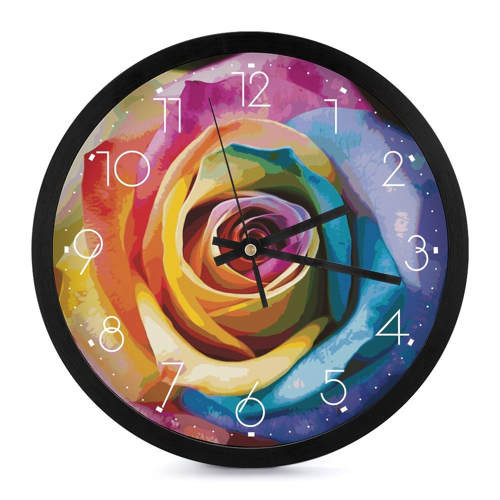 Horloge murale silencieuse roses arc-en-ciel pour cuisine et bureau