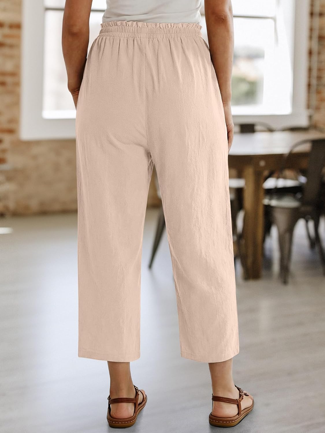Magritta Women's Cropped Lounge Pants Lightweight Elastic Waist Pant with Pockets Summer Casual Loose Capri Trousers