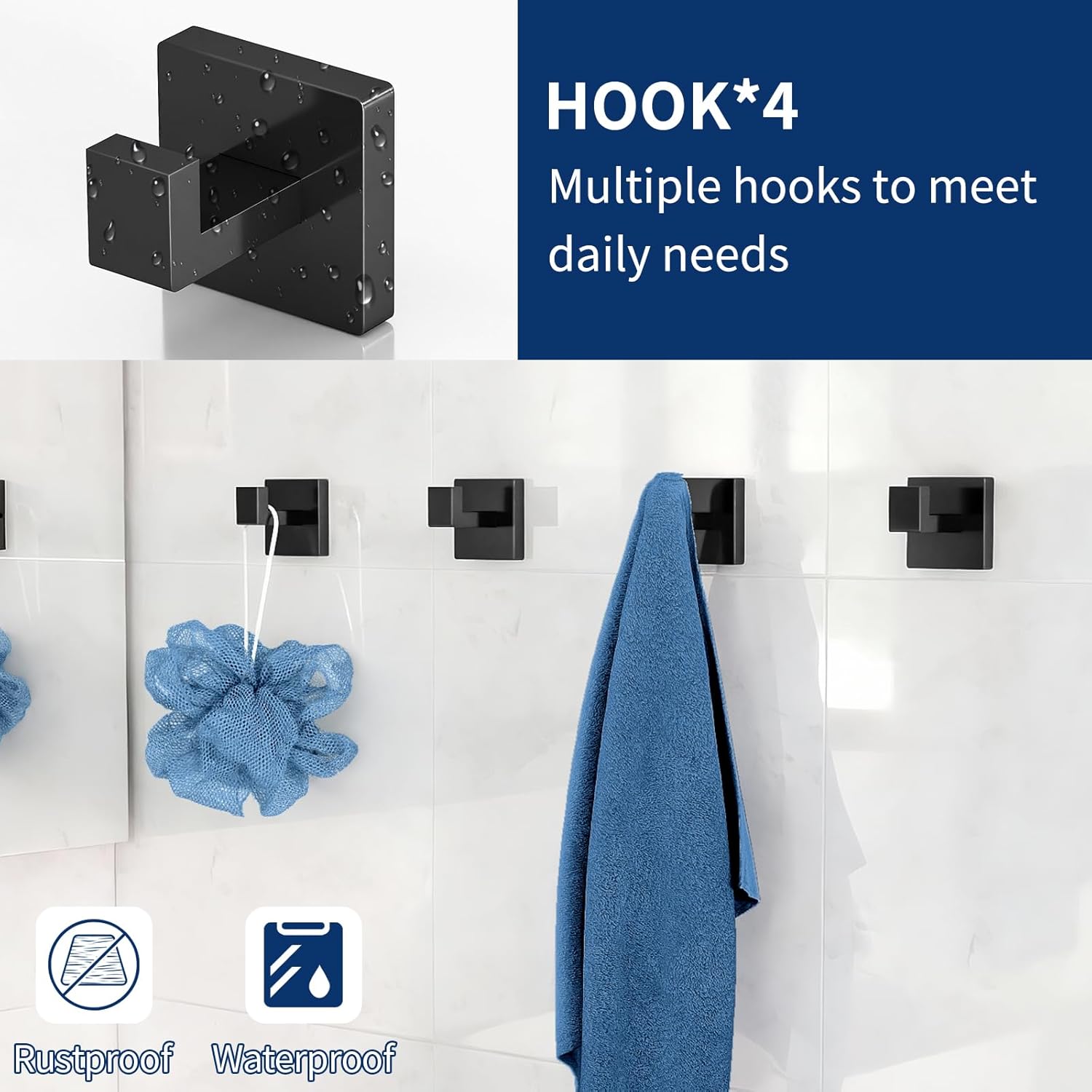 Bathroom Accessories Set 10-Piece Stainless Steel Modern Wall Mount Towel Racks for Bathroom 16In, Matte Black