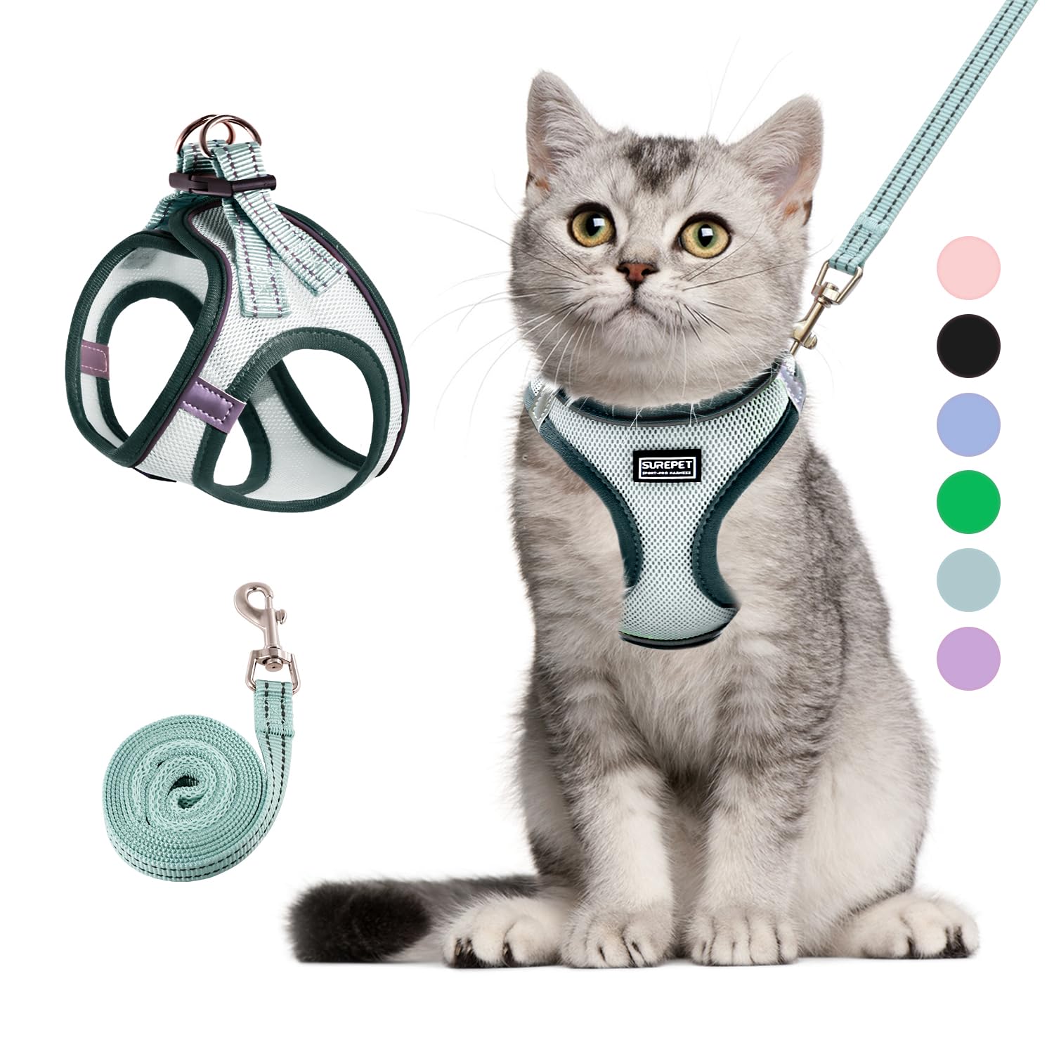 Betmaypet Cat Harness and Leash Set, Soft and Breathable Vest with Reflective Strip, Escape Proof Kitten Harness, Easy to Wear for Cats Walking and