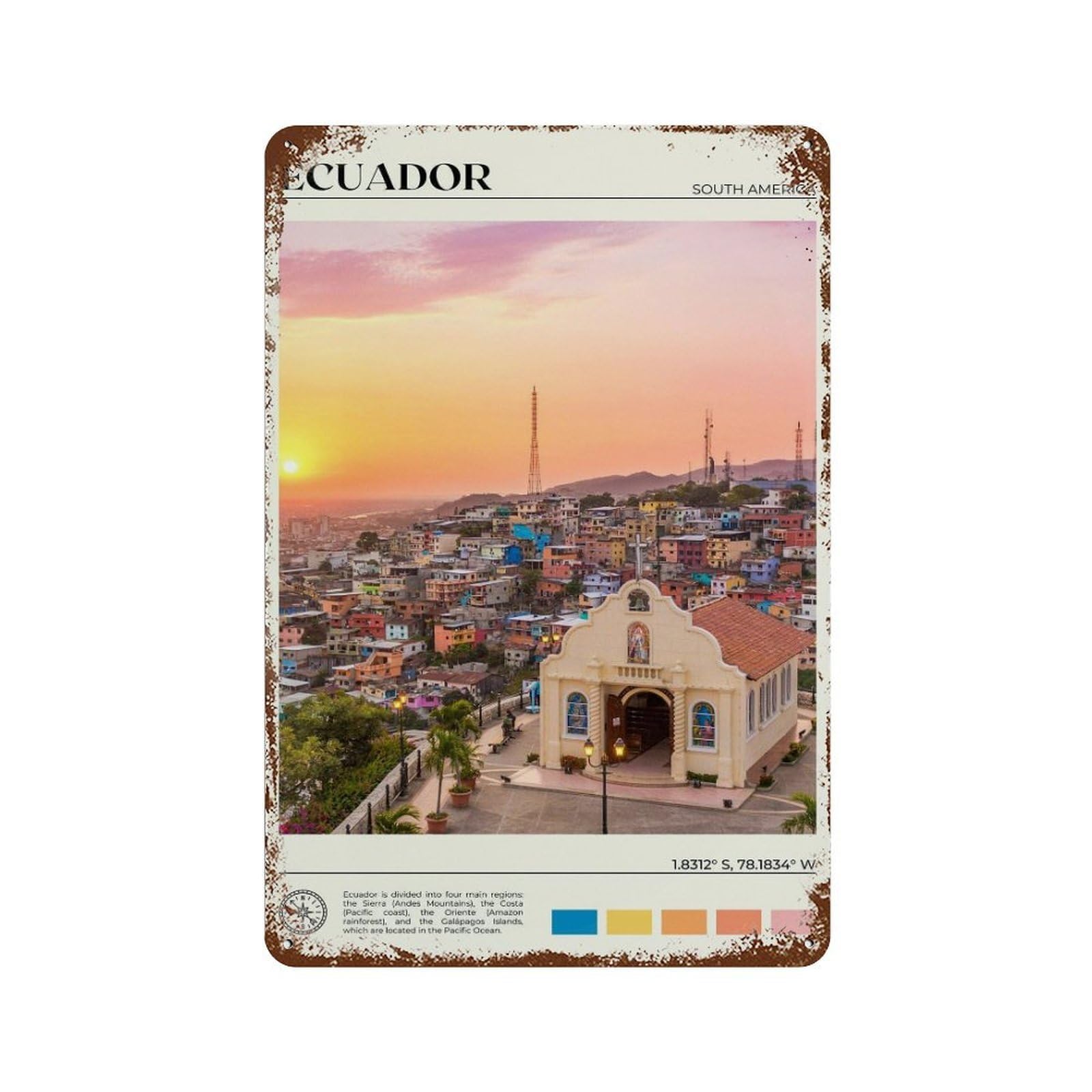 xiaoxiaoshen Real Photo Ecuador Decor South America Wall Decor Art Metal Tin Poster Modern Home Decor Art Home Bar Shop Decorations Vintage Sign 30x20cm