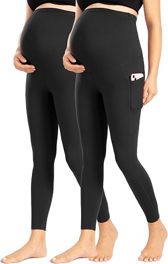 ENERFUL Womens Maternity Leggings Over The Belly with Pockets Pregnancy Pants Active Wear Workout Yoga Tights