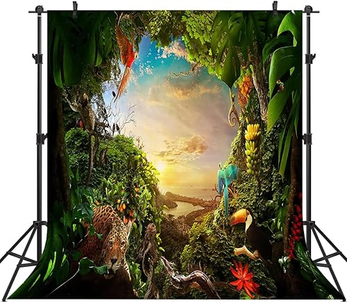 Miniatura 10 de Fondo de safari en la selva animación bosque para niños, fondo verde para fotografía, selva tropical, decoración de animales, celebración, fiesta,