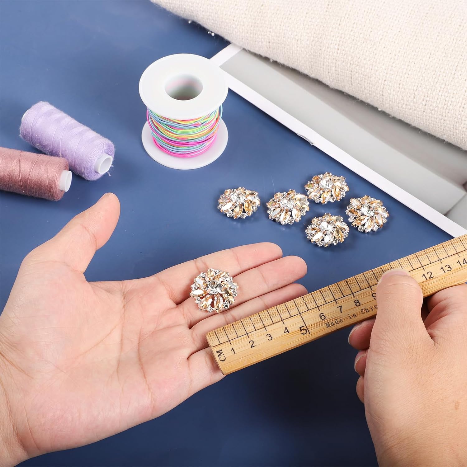 6 PCS Glod Rhinestone Buttons, 26.5 Mm Crystal Buttons Silver Snowflake Fashion Metal Button for Sewing Flower Rhinestone Button Covers for DIY Crafts Jewelry Making Flower Bouquet Accessories,Gold - Image 2