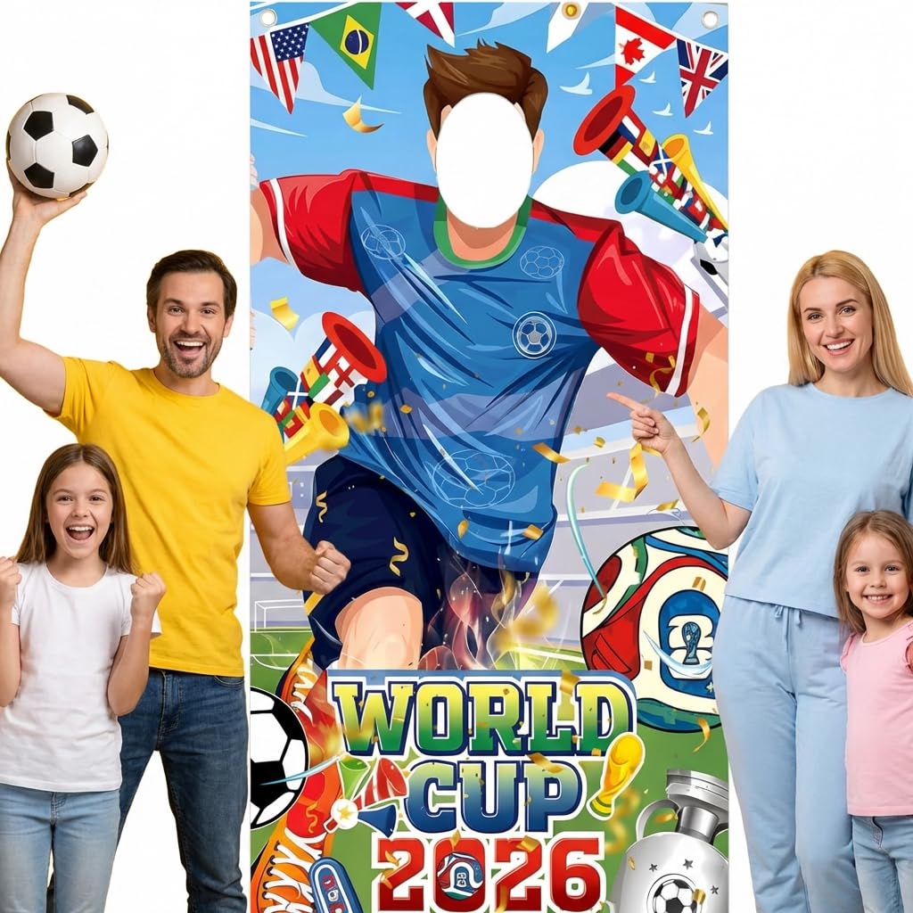 2026 Football Soccer Photo Banner,Giant Face-in-Hole Photo Prop for World Cup Football 2026,180x90cm Vivid Stadium Banner,Interactive World Cup 2026 Decorations&Gift Merchandise (B)