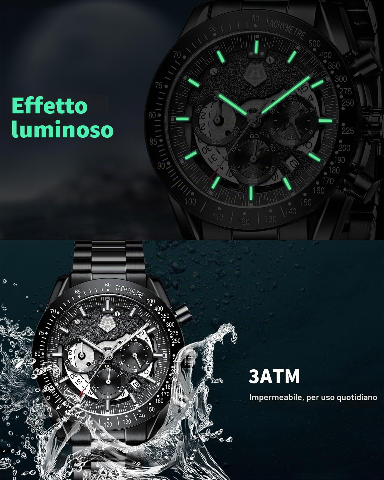 MEGALITH Acciaio Orologio Uomo Analogico Cronografo Orologio Quarzo Calendario Classico Orologi da Polso Uomo Elegante Grande Impermeabile Regalo