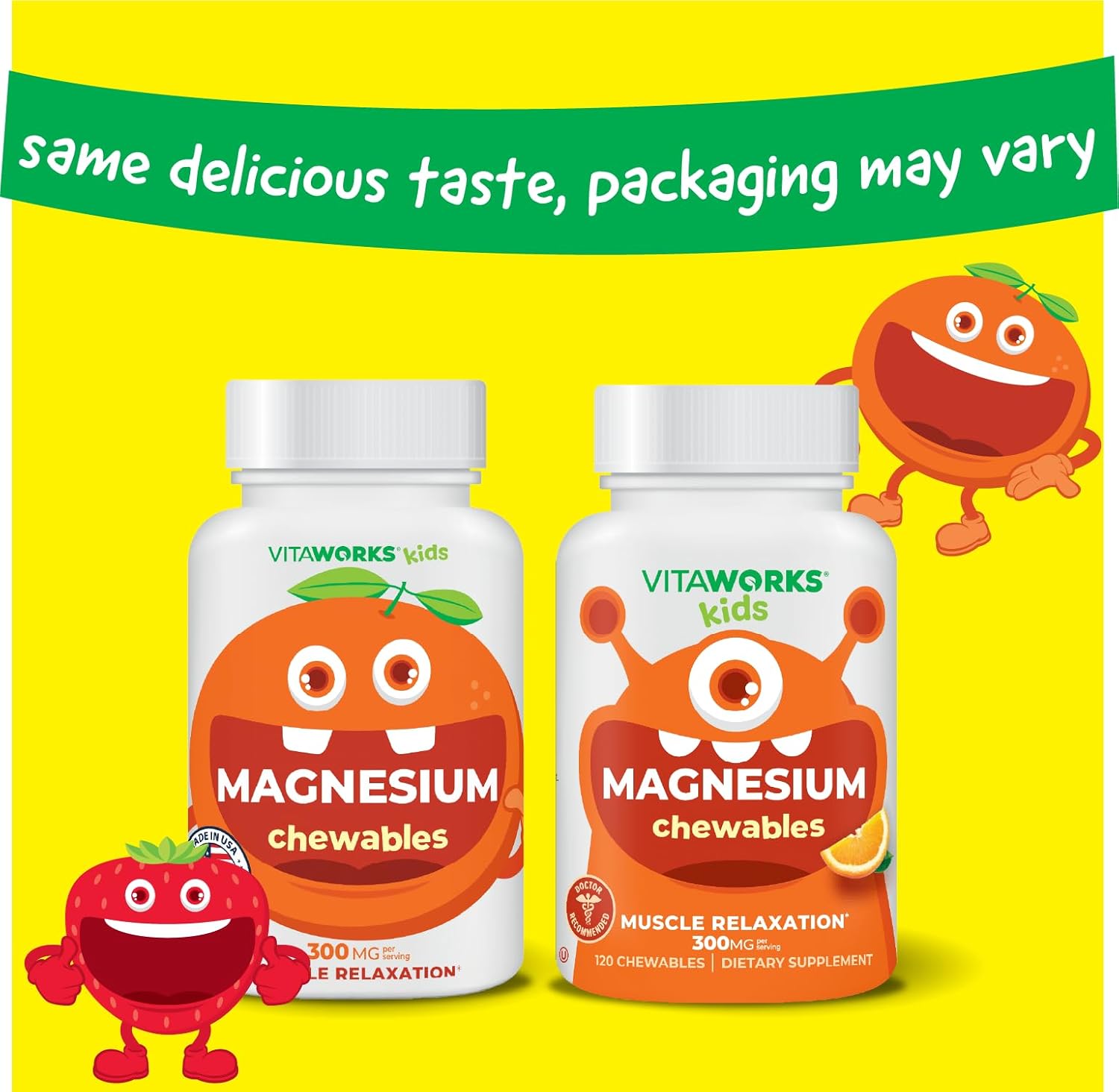 Kids Magnesium Chewable | Great Tasting | 300mg Magnesium Supplement | Vegan, Non GMO and Gluten Free Magnesium Oxide Supplement | for Muscle Function | 120 Chewables | Vitaworks - Image 2