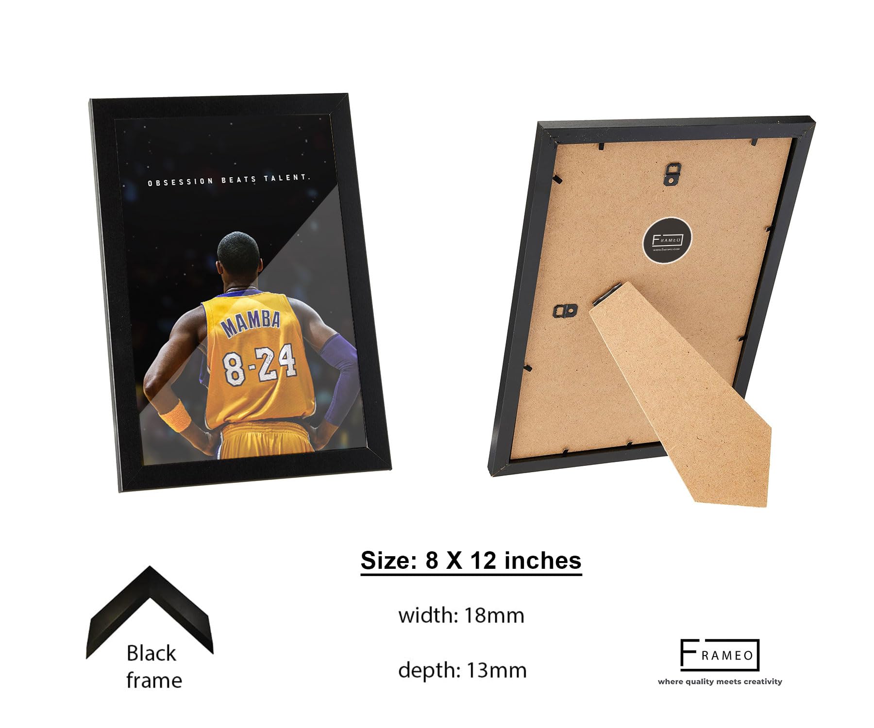 FRAMEO STORE Kobe Bryant Obsession Beats Talent Quote Glass frame, Kobe Bryant Quote wall art framed poster (A4 size - 8 X 12 Inches) 2