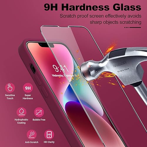 Miniatura 372 de BossKiss Funda compatible con iPhone 14 Pro, silicona mejorada [protección de cámara] [2 protectores de pantalla 9H], forro interior de microfibra