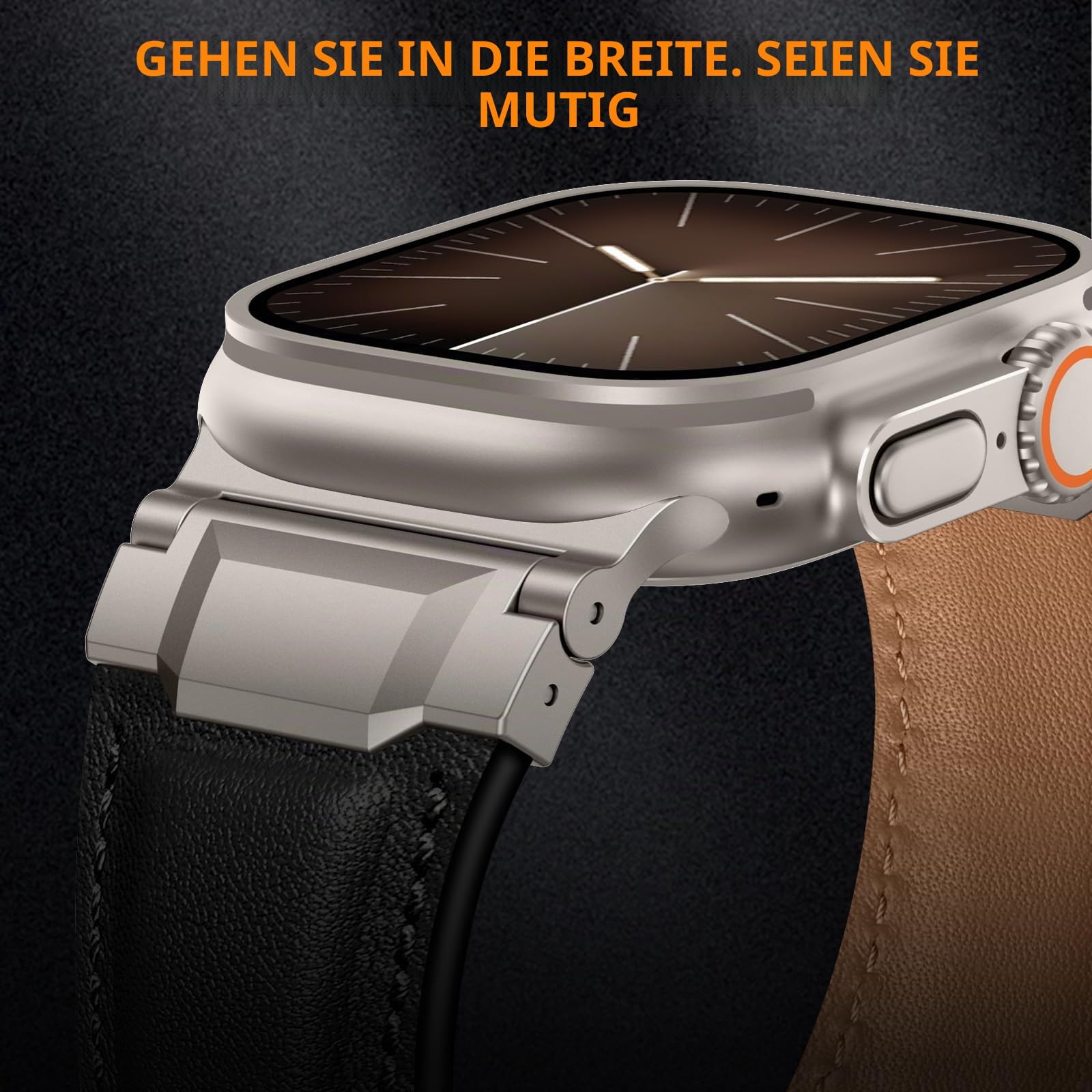 Leder Armband Kompatibel Mit Apple Watch Ultra Armbänder 49mm 46mm 45mm 44mm Echtes Leder Robuster Metallstecker Für Ultra 3 2 1,Serie 11 10 9 8 7 6 5 4 SE3 SE Uhrenband