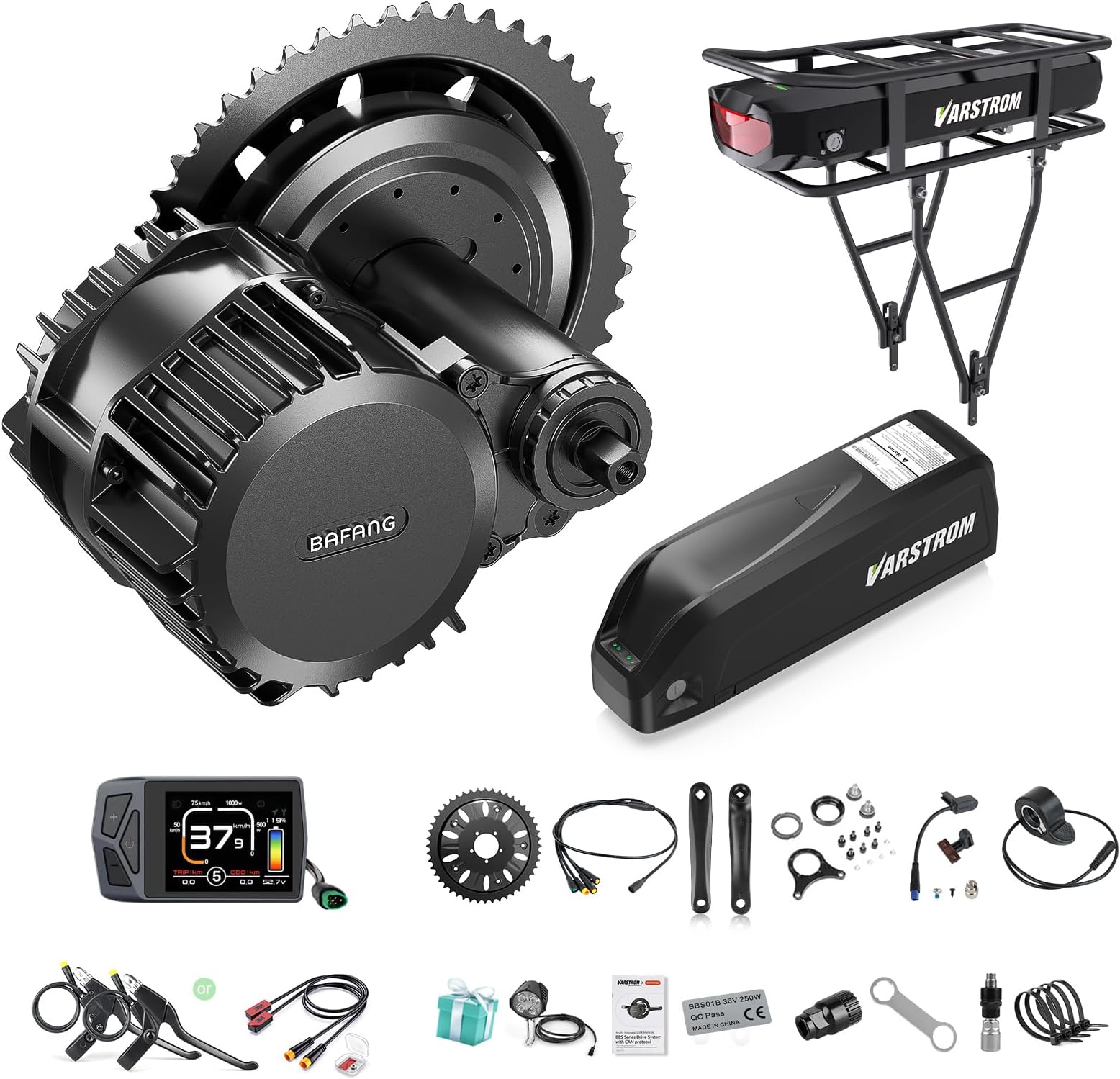 BAFANG Mid Drive Kit 1000W BBS-HD Electric Bike Conversion Kit 48V 52V Ebike Conversion Kit for 68-73/100/120MM Mountain Bike Road Bike with Battery and Display(Optional)