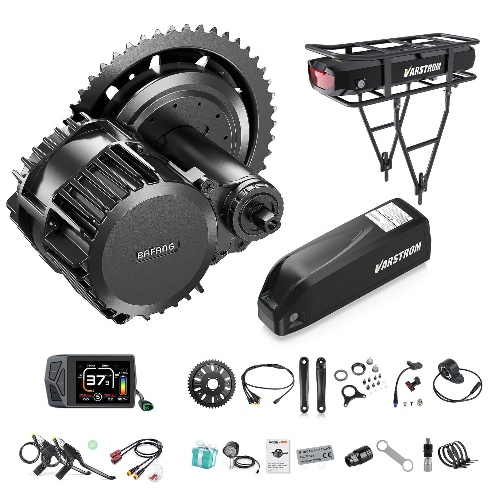 BAFANG Mid Drive Kit 1000W BBS-HD Electric Bike Conversion Kit 48V 52V Ebike Conversion Kit for 68-73/100/120MM Mountain Bike Road Bike with Battery and Display(Optional)