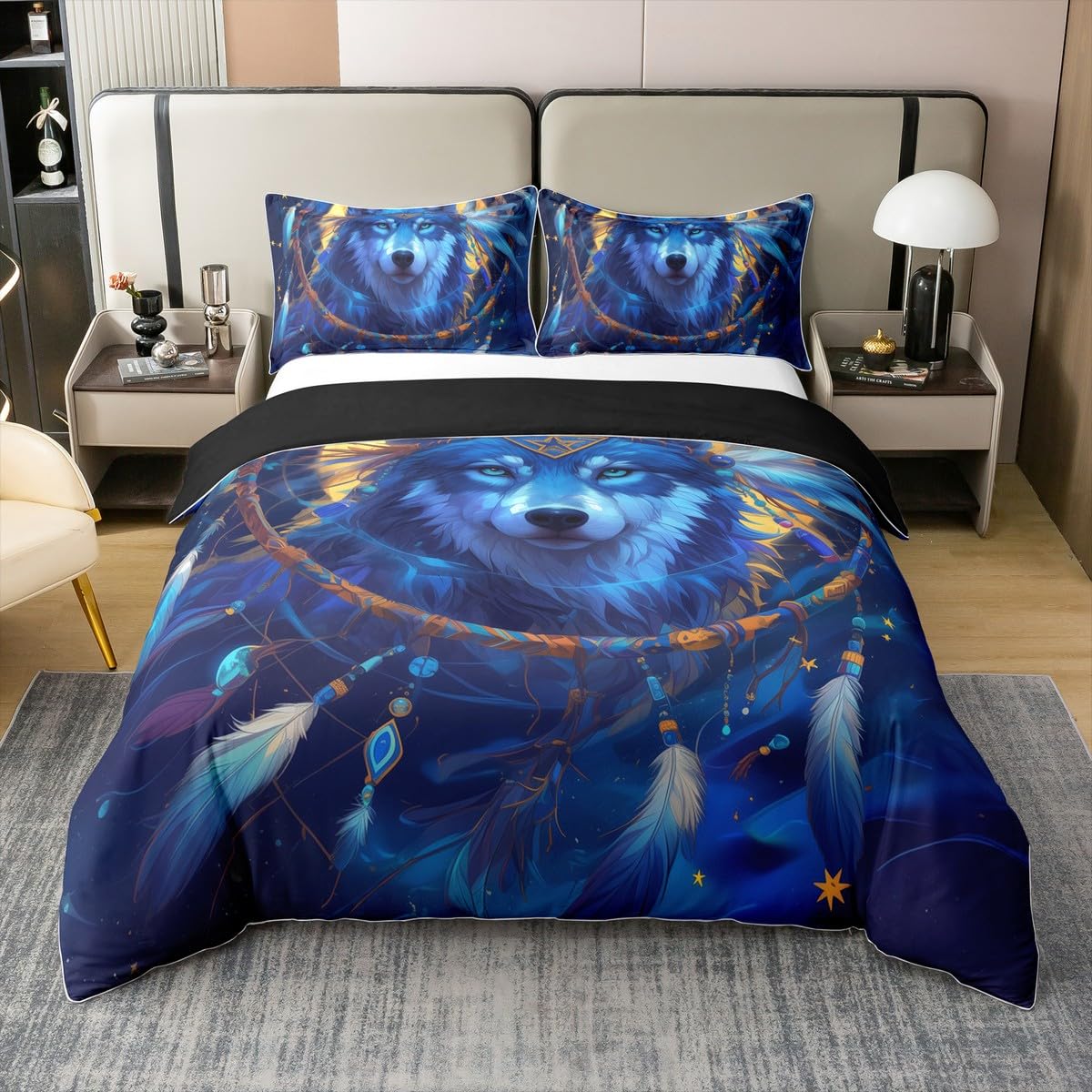 Housse de couette loup sauvage pour chambre style ethnique et cocon