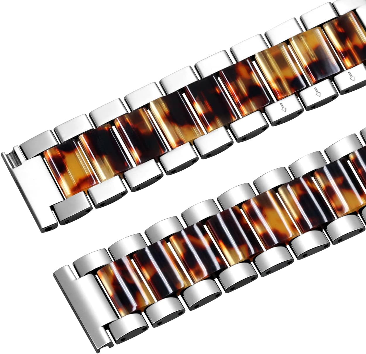 Light Weight Two Tone 20mm 22mm Blue Pink White Rainbow Amber Resin Silver Stainless Steel Watch Band Quick Release Strap Metal Folding Buckle for Men Women