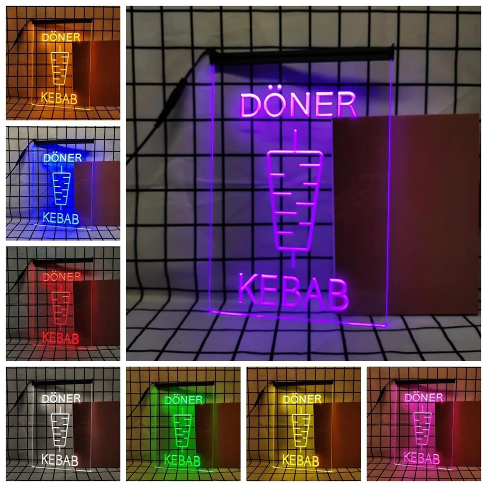 Enseigne au néon de Restaurant pour décoration Murale, lumières au néon LED à intensité Variable RGB avec télécommande pour café, Restauration Rapide, Snack,Kebab,30x20cm