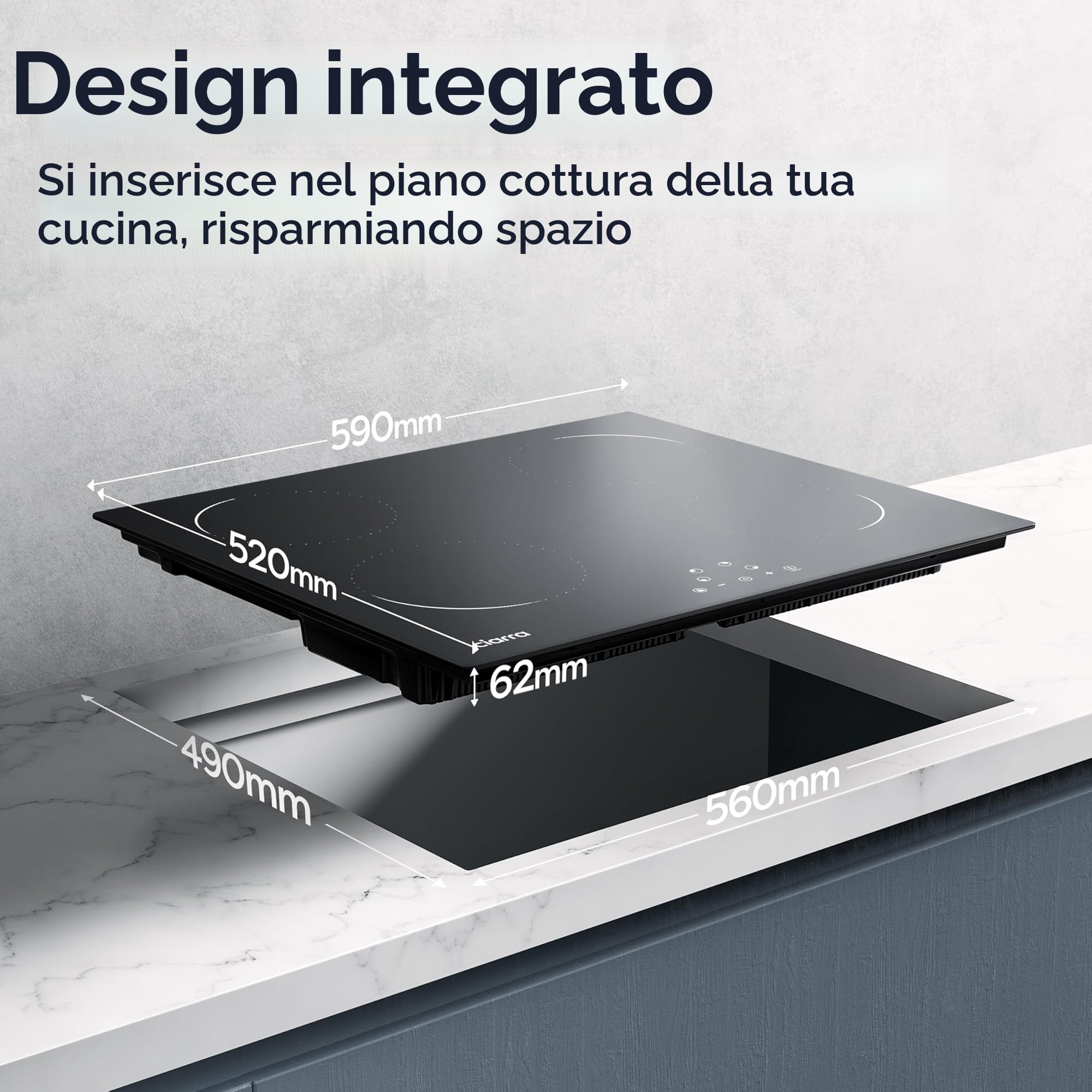 CIARRA Piano Cottura 4 Fuochi, Piastra Induzione con Controllo Touch, Timer, Sicurezza Bambini, 59CM, AWBBIH4-C