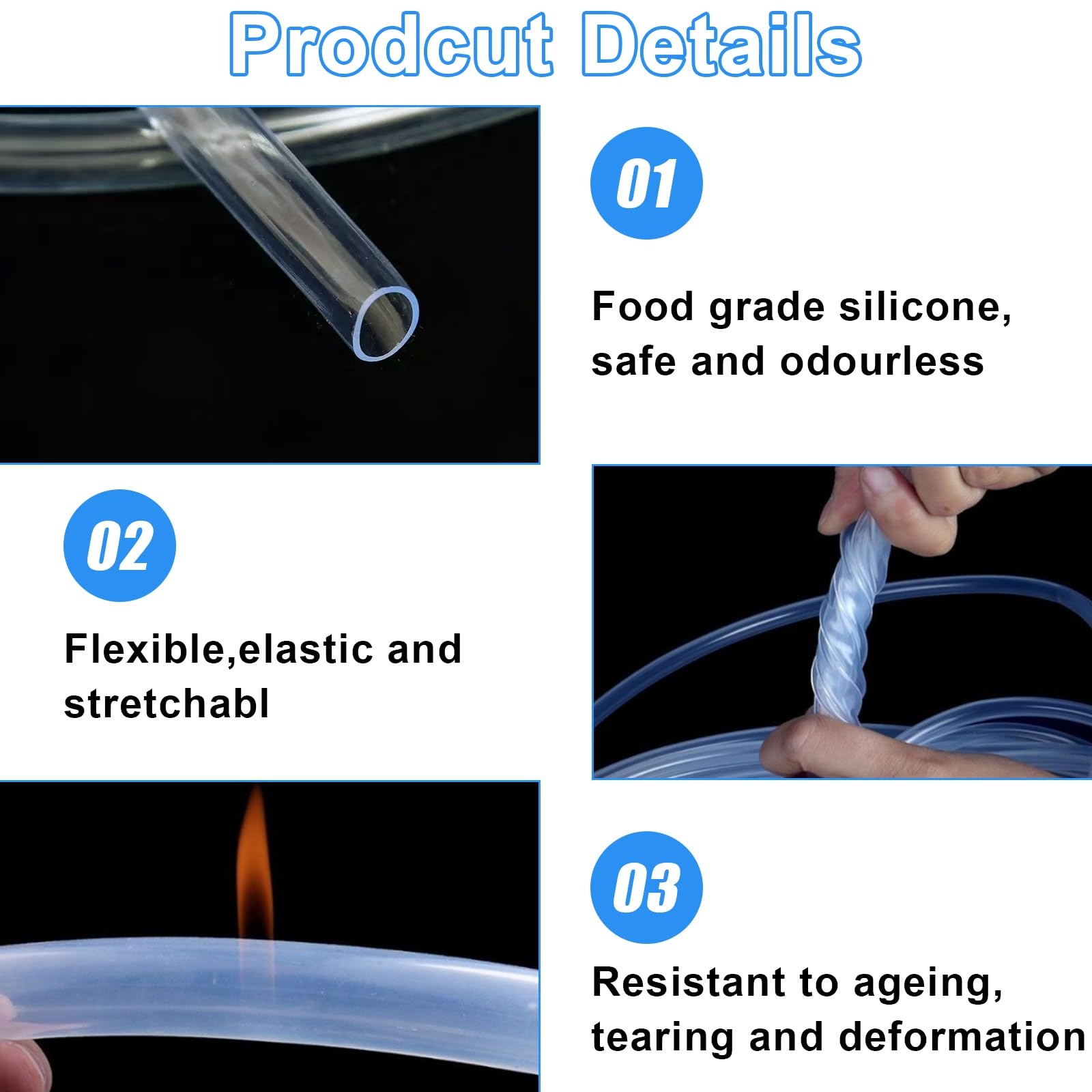 12 M Tuyau en Silicone Flexible, 8mm ID x 10mm OD Tuyau Transparent Silicone Alimentaire, Tube Pompe a Eau pour Transfert de Pompe