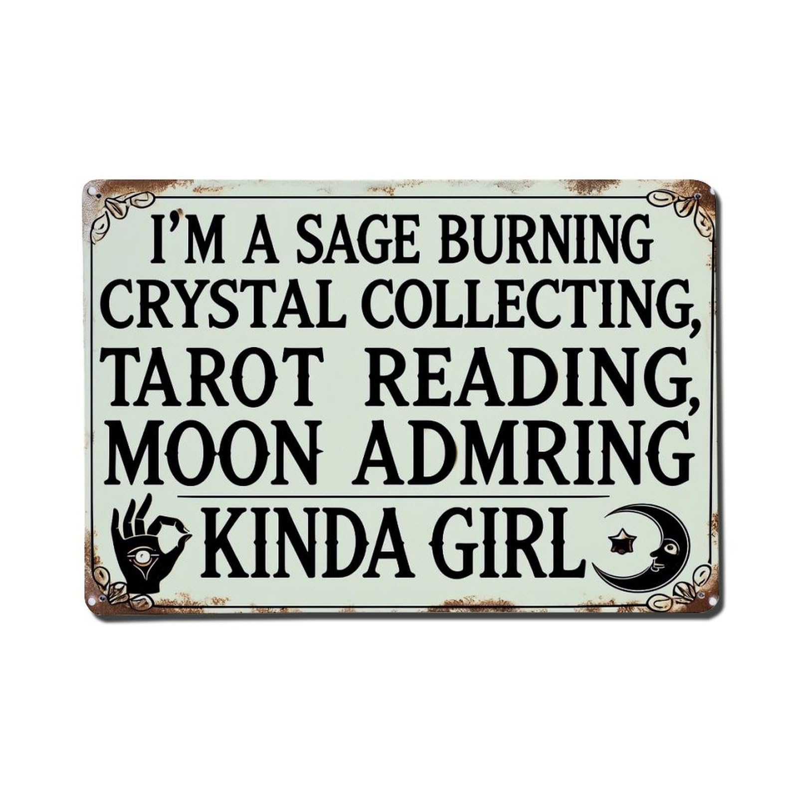 Jdfenggu Vintage Sage Burning Crystal Collecting Tarot Re_12vs9 Retro Metal Tin Sign, Metal Poster For Bar, Home, Man Cave, Kitchen, Laundry Room Art Decor 8X12 Inch