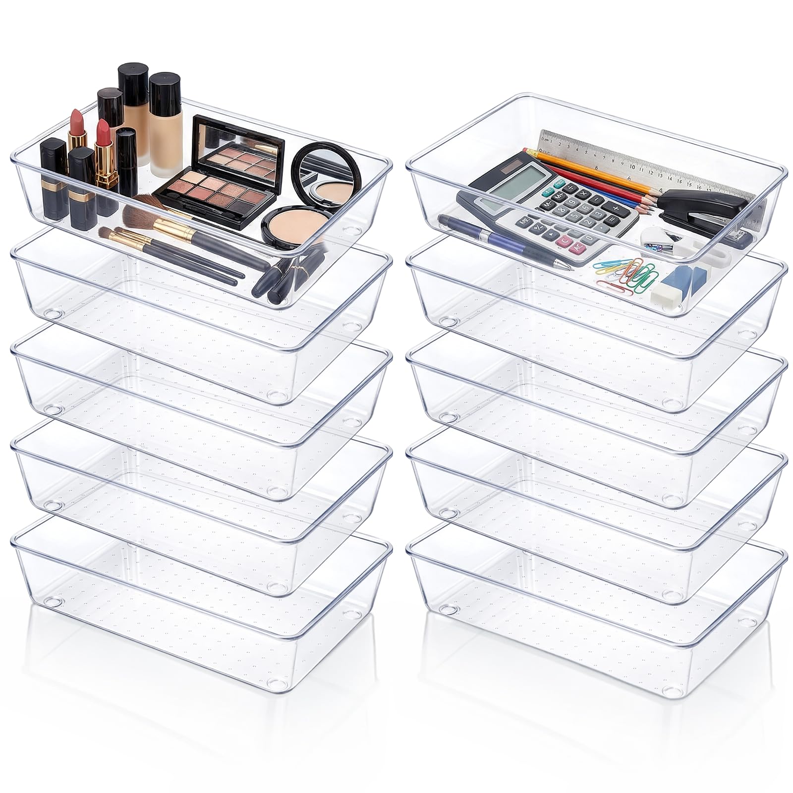 Photo 1 of 10 Pack Clear Plastic Drawer Organizer, 6" X 9" Acrylic Storage Bins with Non-Slip Pads, Acrylic Drawer Organizer Tray, Clear Desk Storage Tray for Makeup, Kitchen Utensils, Jewelry, Office, Bathroom