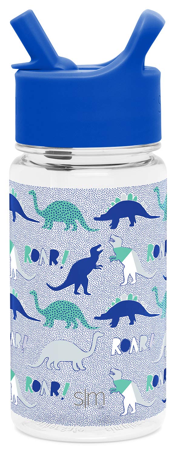 Simple ModernKids Water Bottle Plastic BPA-Free Tritan Cup with Leak Proof Straw Lid | Reusable and Durable for Toddlers, Boys, Girls | Summit Collection | 16oz, Dinosaur Roar