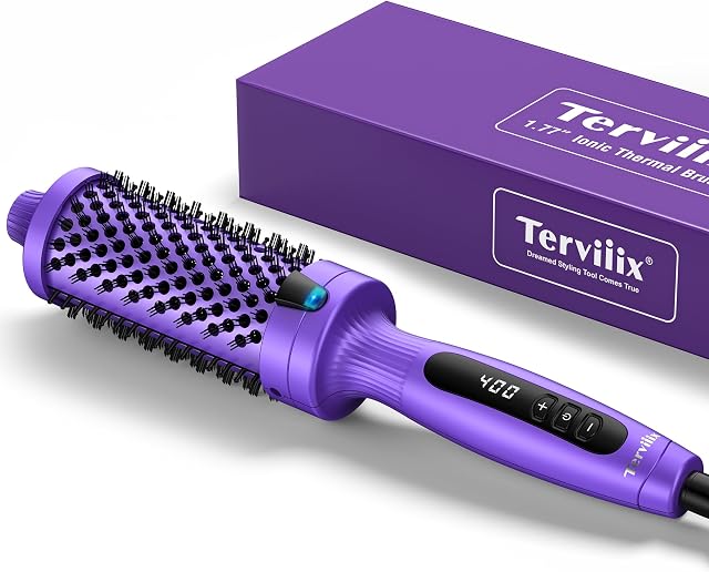 Terviiix 1.77 Pince à baguette de curling de pouce Céramique Double MCH Brosse chauffante de curling Tourmaline Ionic 2 en 1 Brosse chaude, affichage numérique 9 Températures Curling Fer Double Tension pour cheveux longs